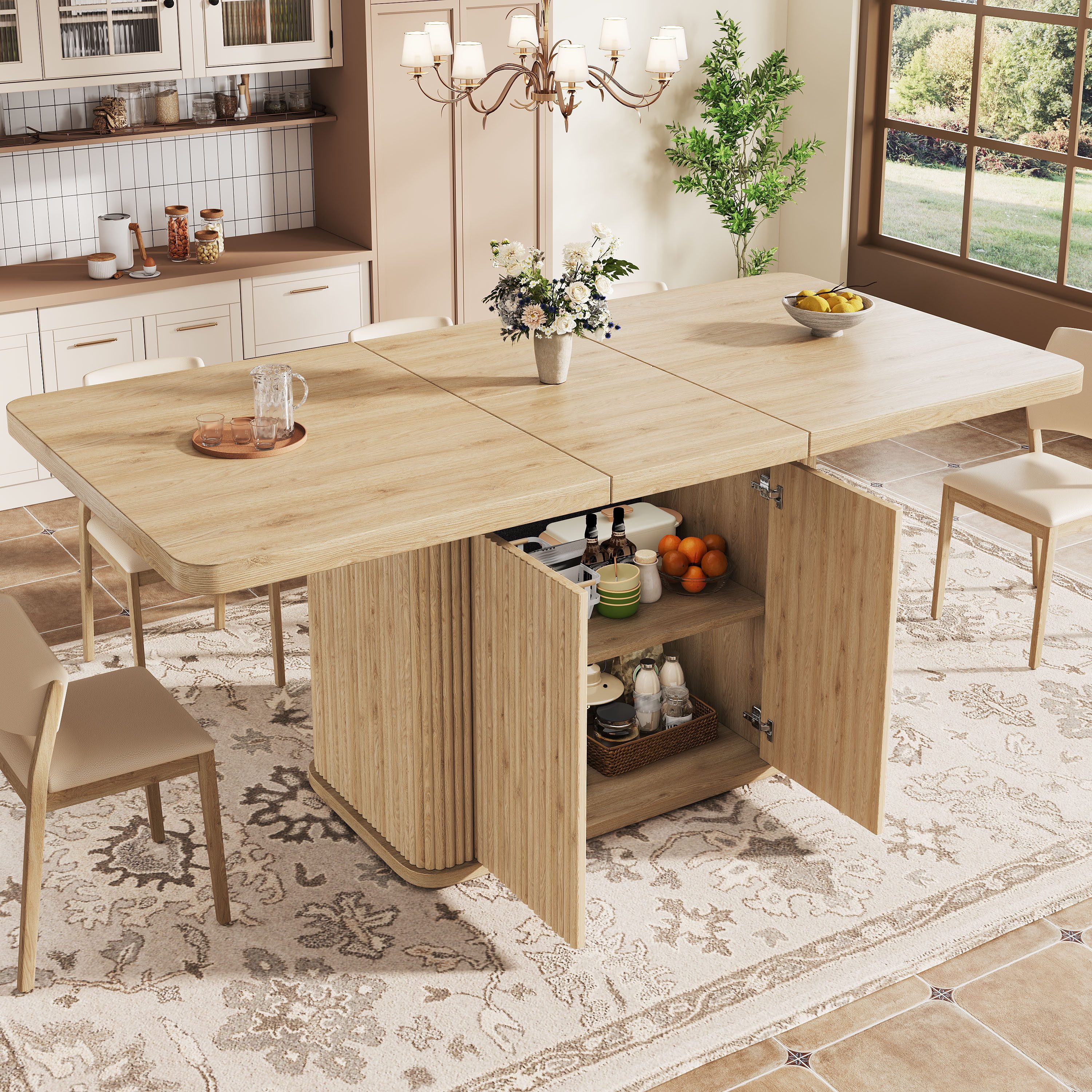 KLAM HOME Esstisch Ausziehtisch 140–180cm mit verstecktem Stauraum für Esszimmer (Multifunktionaler Esstisch mit Reliefstreifen und …