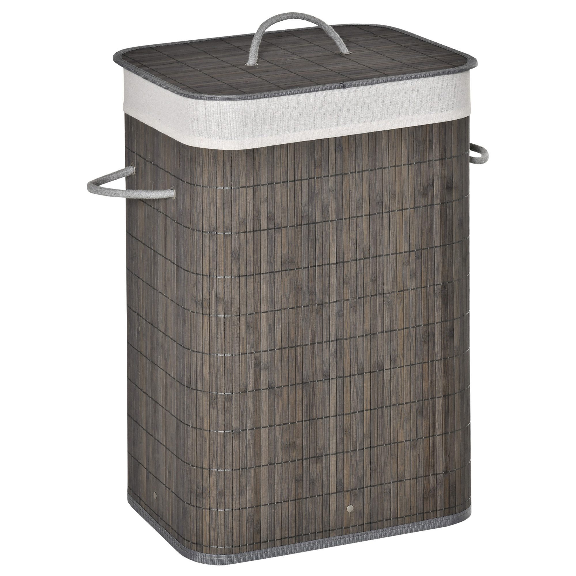MC Star Wäschekorb Bambus schmal mit Deckel 83L Wäschesammler mit Griffen (Wäschesack, Laundry Baskets Wäschesortierer für Waschküche …