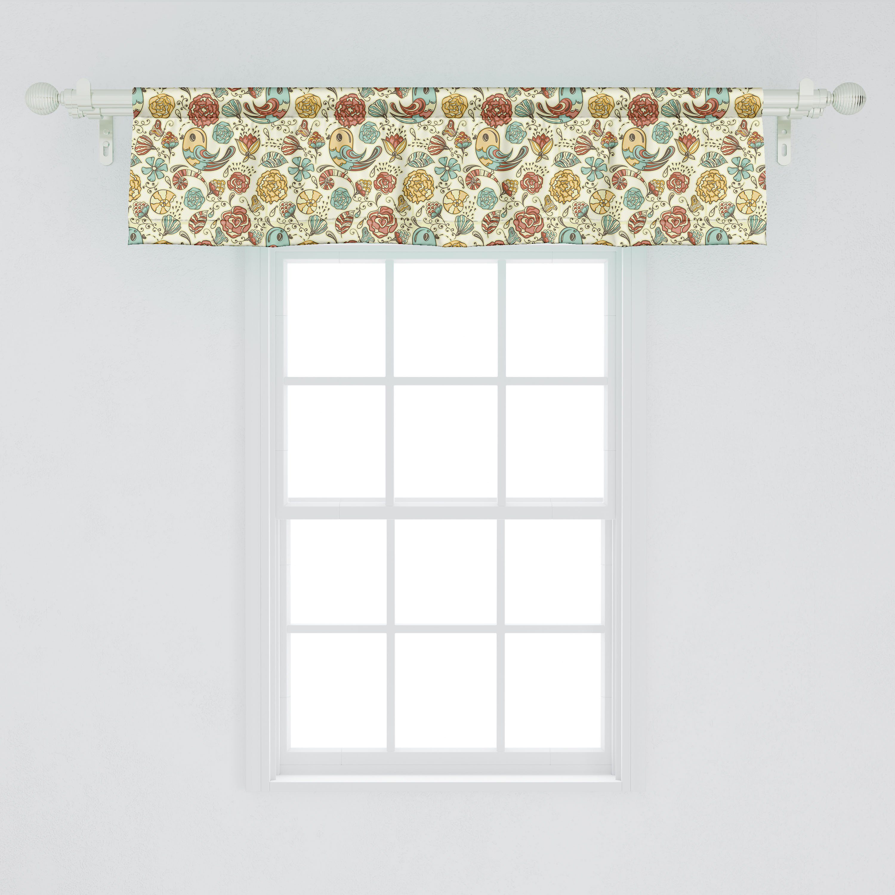 Abakuhaus, und Vögel Scheibengardine mit Blumen Küche Stangentasche, verschiedene Vorhang Volant für Blumen Microfaser, Schlafzimmer Dekor