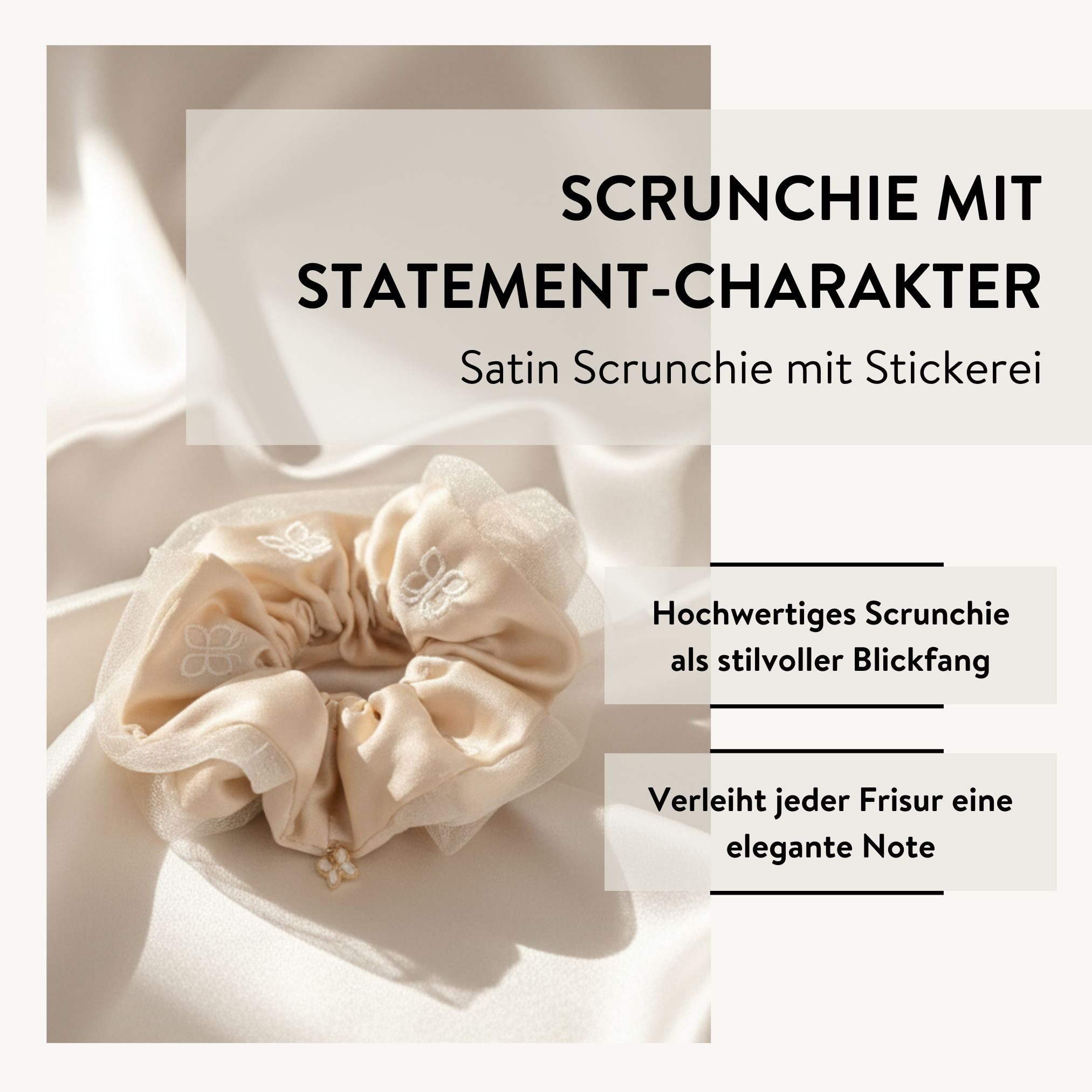 PARSA Beauty Zopfband Signature Collection Satin Scrunchie mit Schmetterling-Stickerei