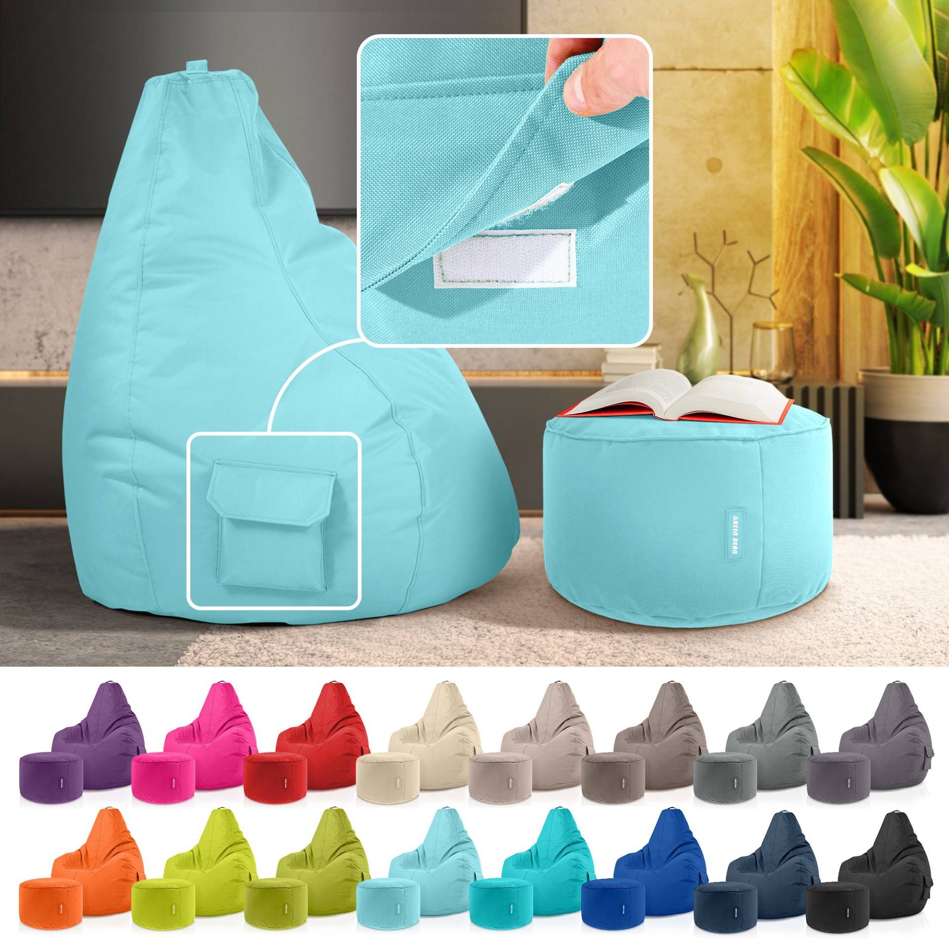 Green Bean Sitzsack Gaming Sitzsack + Hocker Cozy+Cube (Gaming Chair mit Fußhocker), Set Sitzsack mit Sitzhocker, Sitzkissen, Relax-Sessel