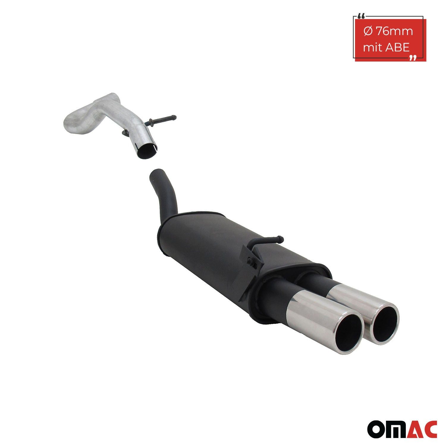 OMAC Auspuff-Flexrohr Novus Sportauspuff für Audi A3 Seat Leon VW Golf 4 New Beetle 2x76mm, (1-tlg), Leicht austauschbar - Doppelter Ausgang