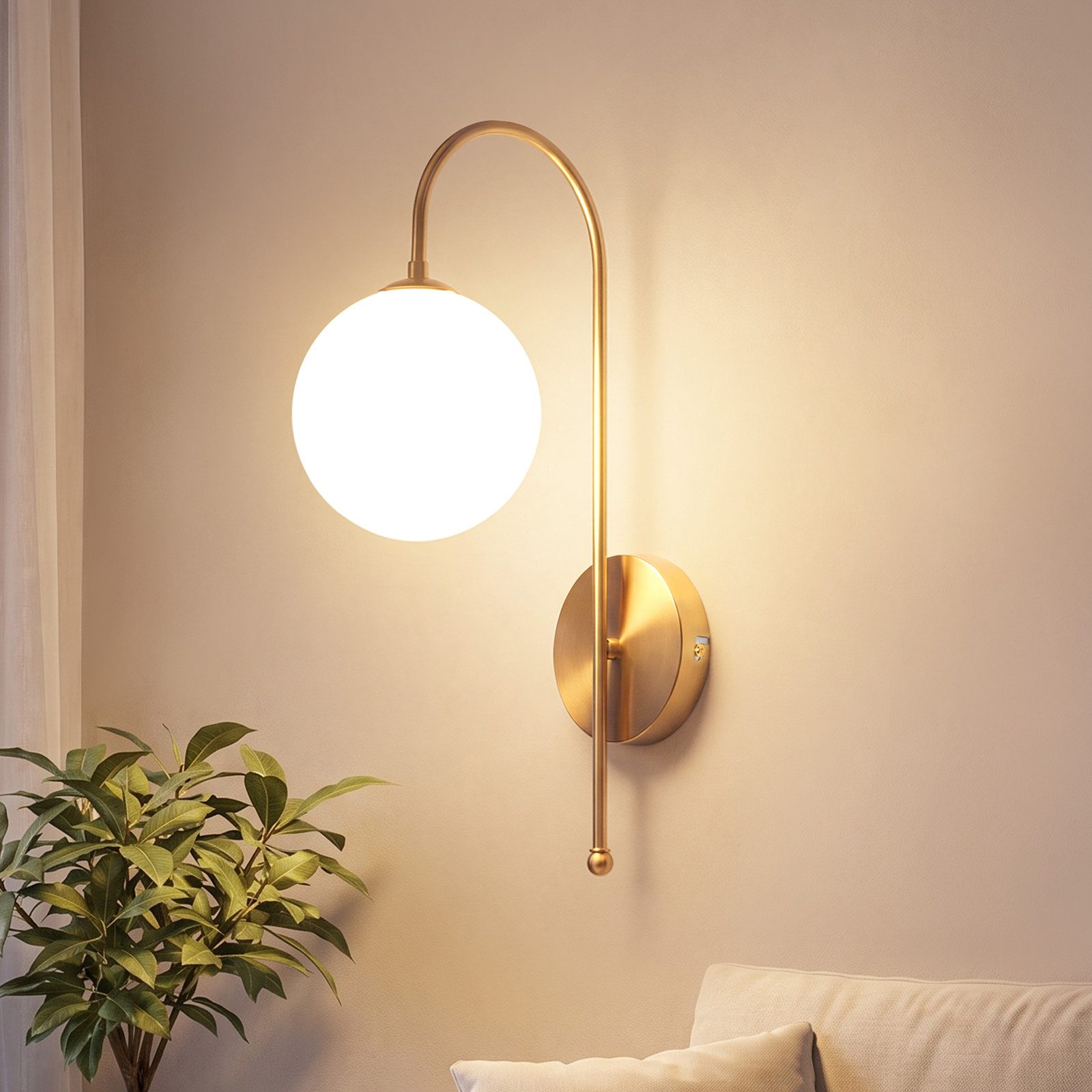 Nettlife Wandleuchte Gold Glaskugel 24cm G9 Vintage Wandbeleuchtung aus Metall, ohne Leuchtmittel, für Wohnzimmer Flur Schlafzimmer Dekorative Wandlampe