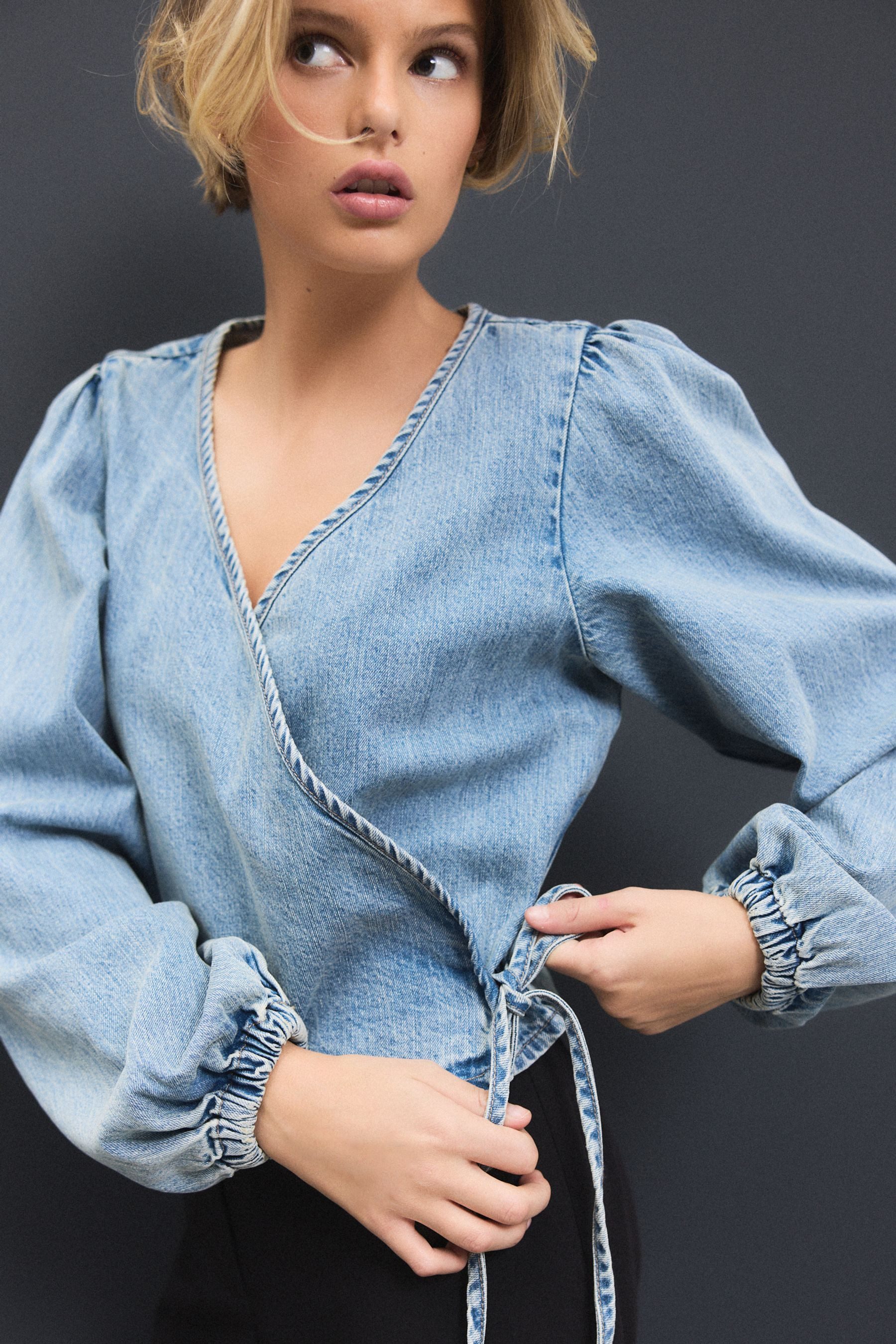 Next Jeanshemd Wickelbluse aus Jeansstoff (1-tlg)