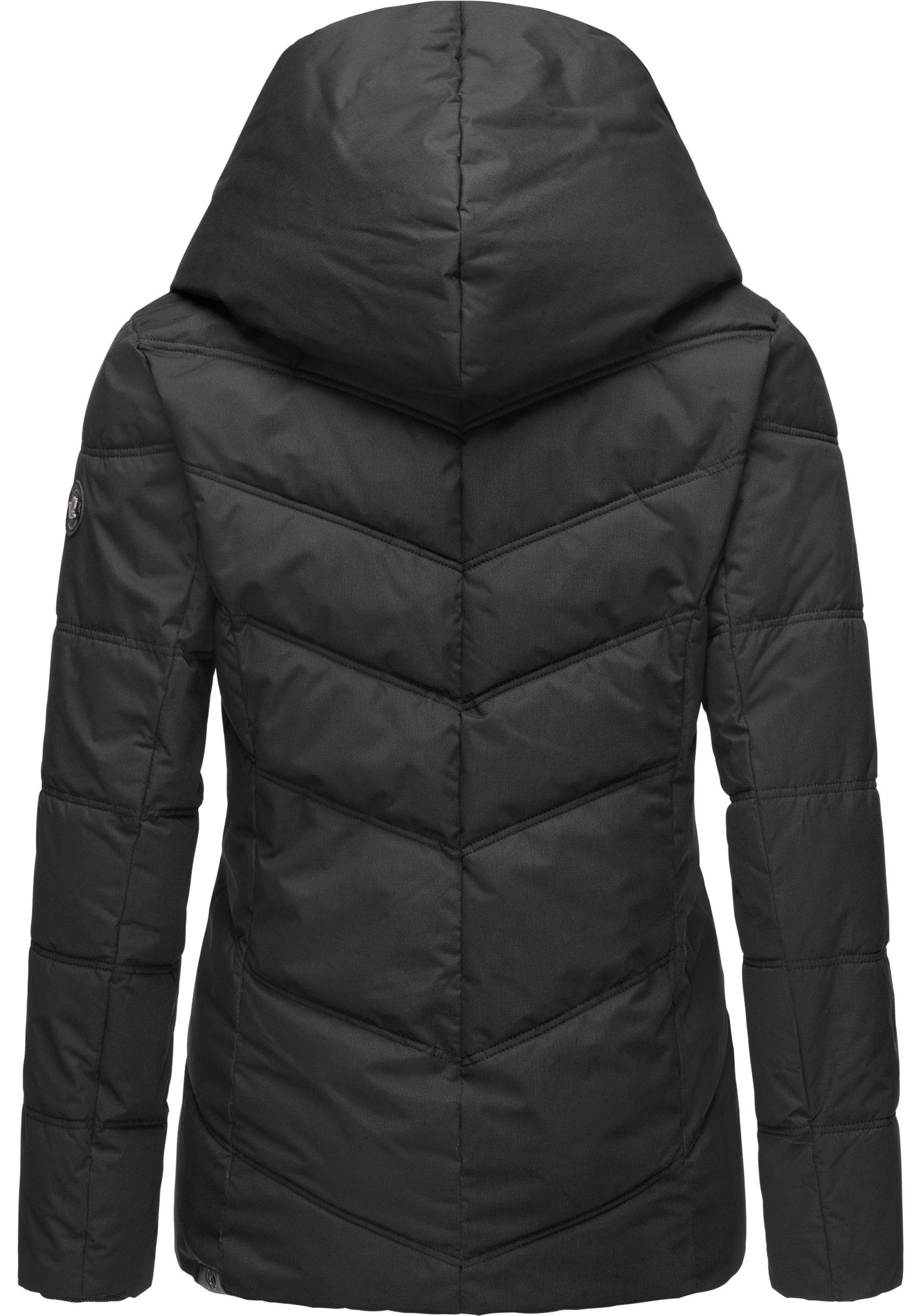 Ragwear Anorak stylische Natesa Winterjacke mit black Kapuze V-Steppung und Intl