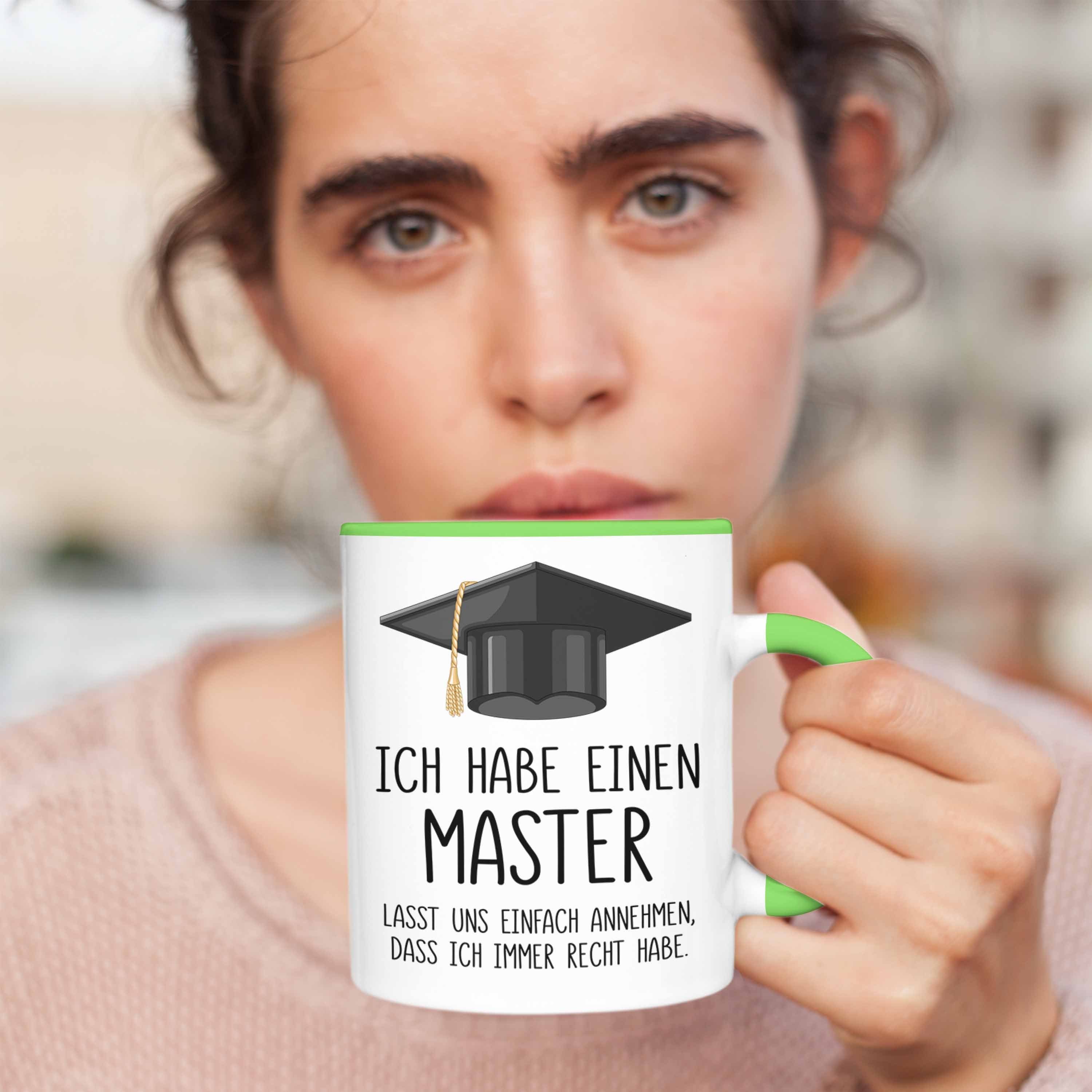 Spruch Geschenk Master Prüfung Tasse Bestandene Grün - Graduation Bestanden Geschenkidee Master Abschluss Trendation Trendation Tasse