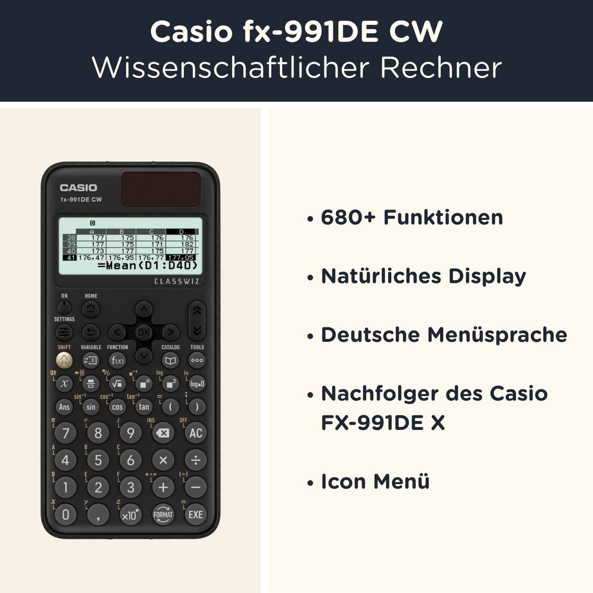 CASIO Taschenrechner fx-991DE CW ClassWiz inkl. WYNGS Schutztasche Dunkelgrau – Bild 2 von 5