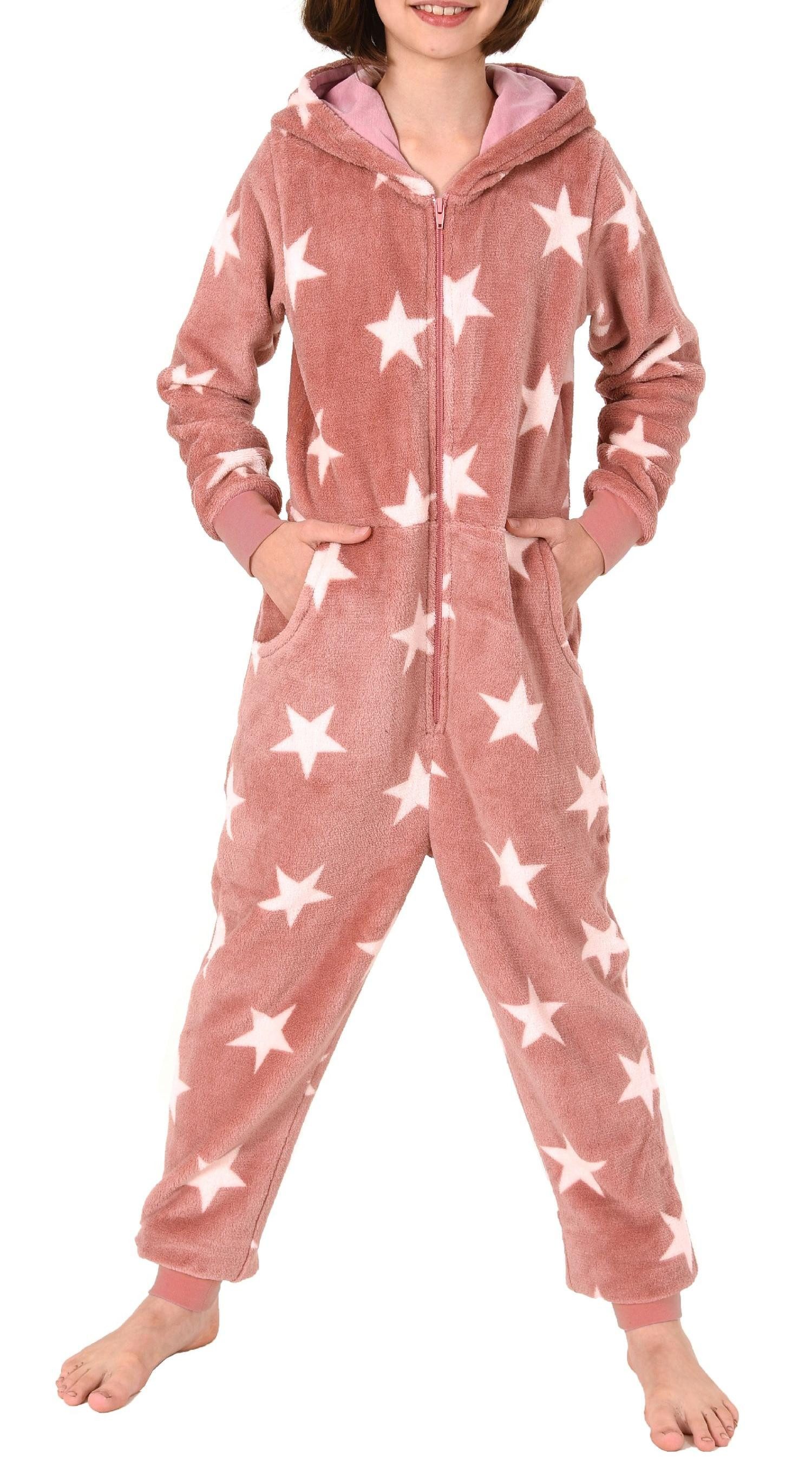 Pyjama Mädchen Jumpsuit Overall Schlafanzug langarm Sternenmotiv