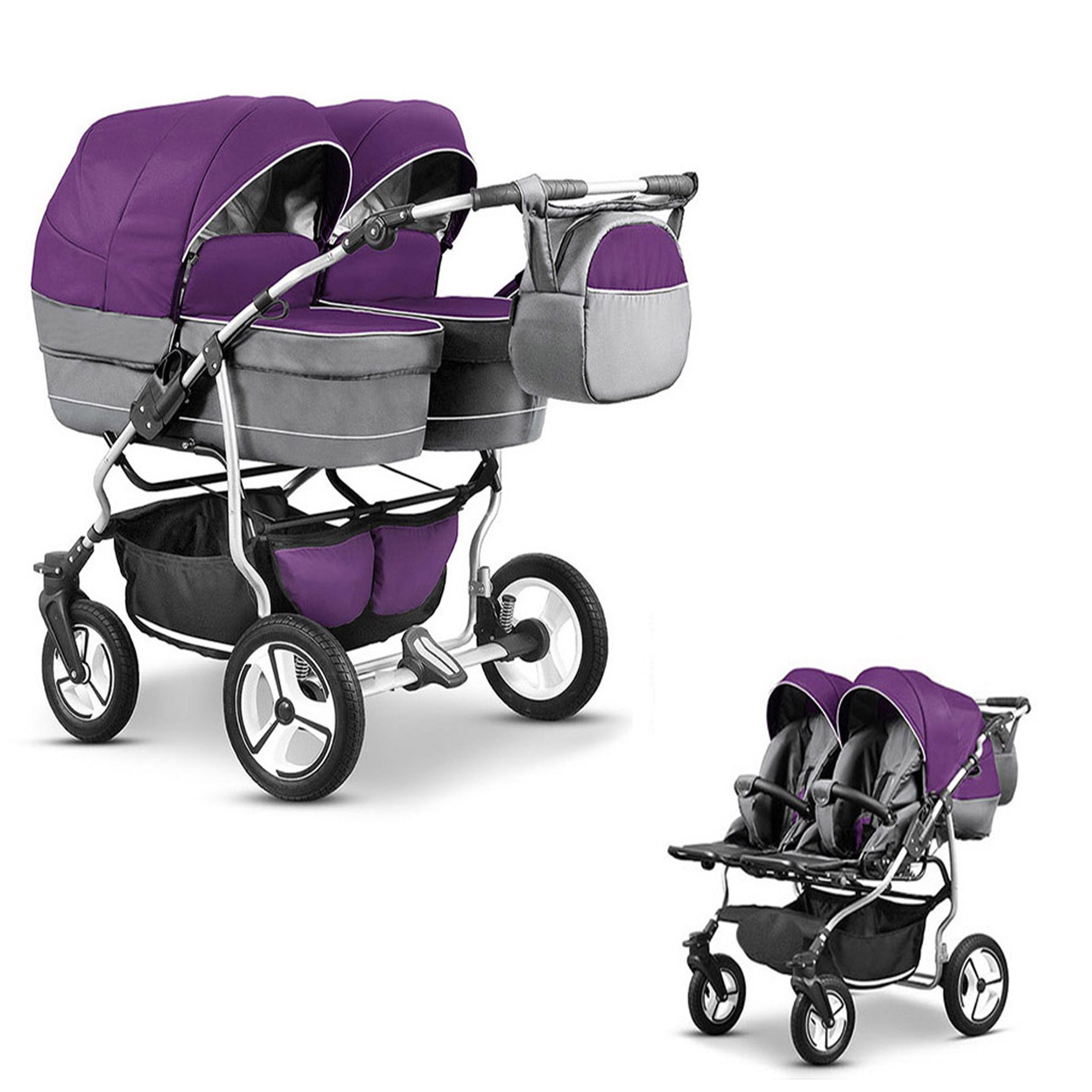 BabyMerc Zwillings-Kombikinderwagen Zwillingskinderwagen 2 in 1 Twin Star - 10 Teile - in 16 Farben