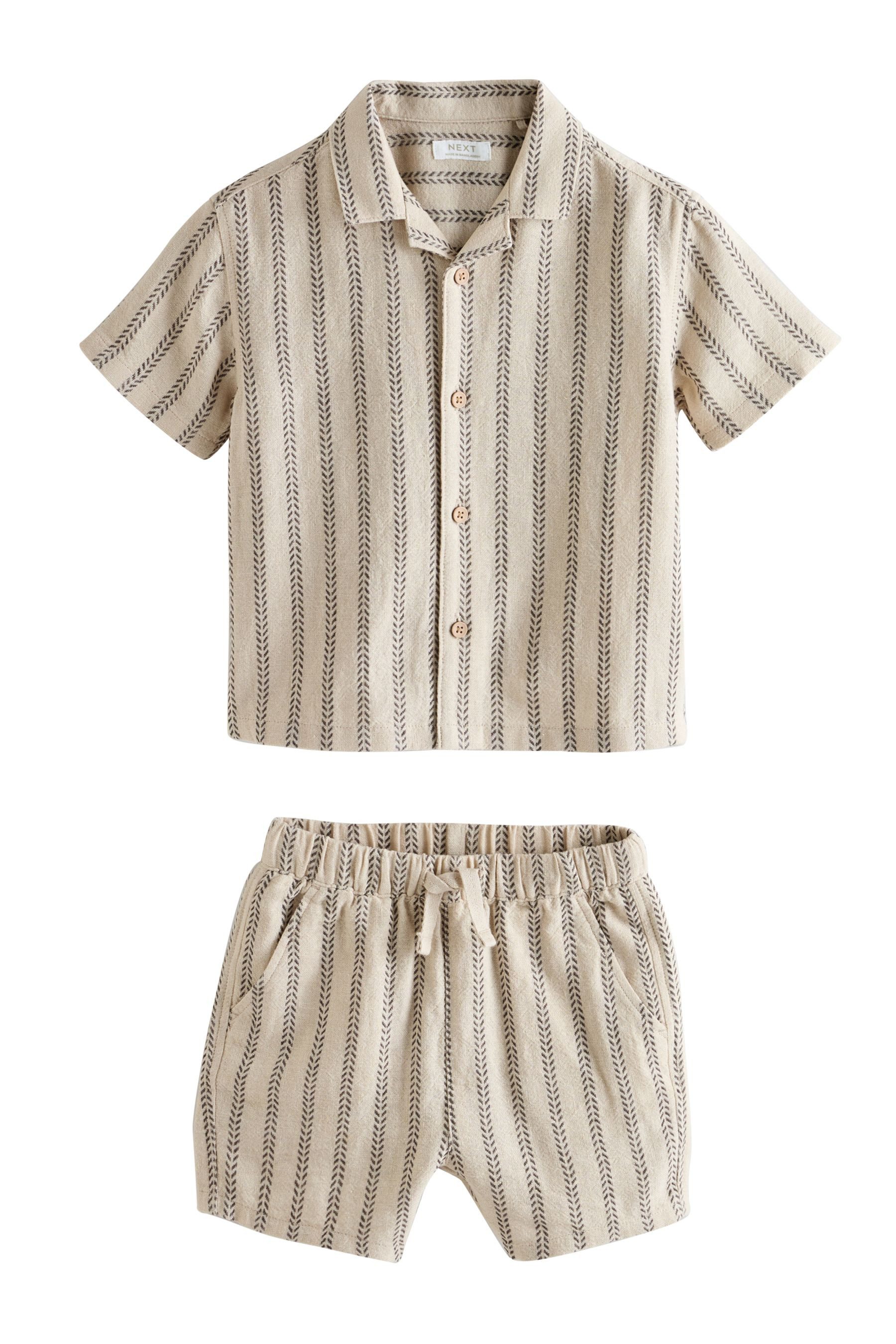 Next Shirt & Shorts Kurzarmhemd mit Strukturstreifen und Shorts im Set (2-tlg)