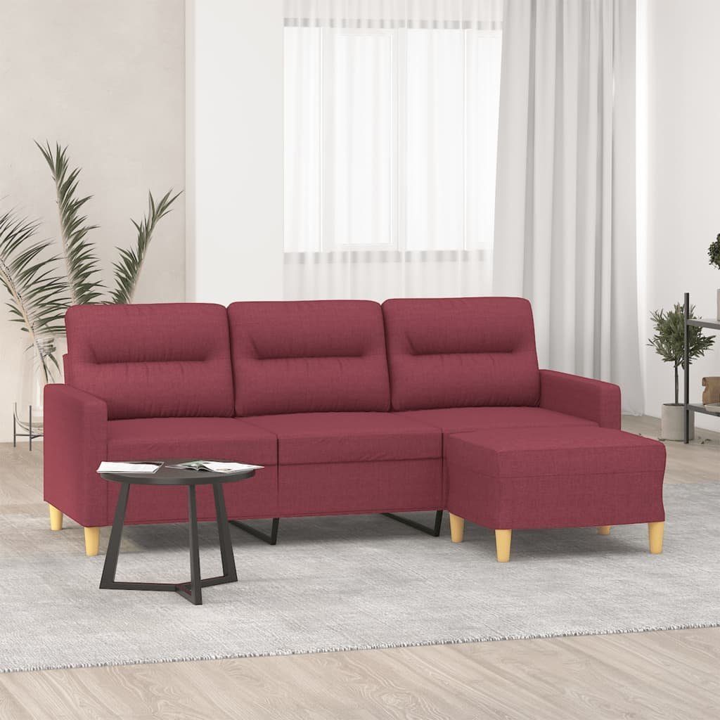 vidaXL Sofa 3-Sitzer-Sofa mit Hocker Weinrot 180 cm Stoff