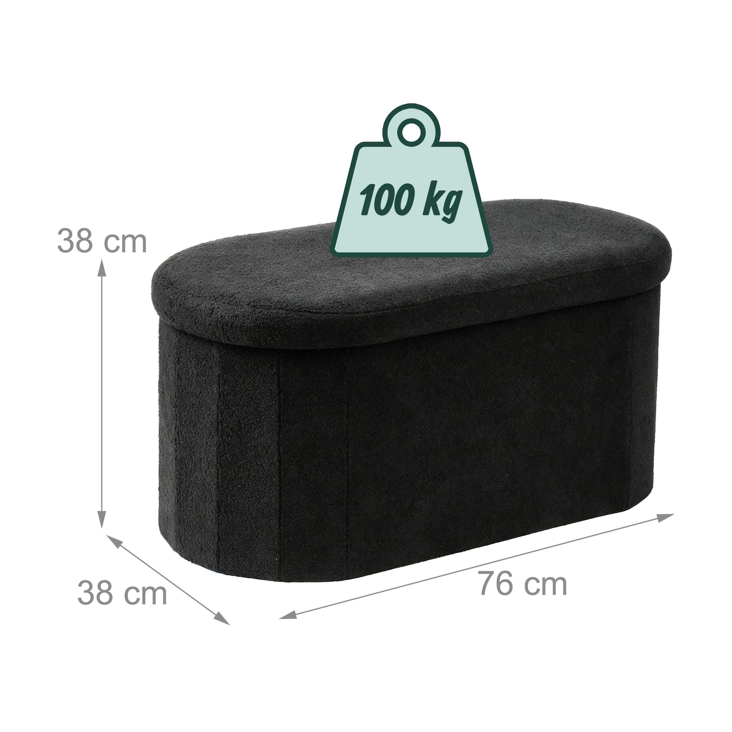 relaxdays Sitztruhe Sitzbank aus Teddystoff (1-St), schwarz – Bild 4 von 5