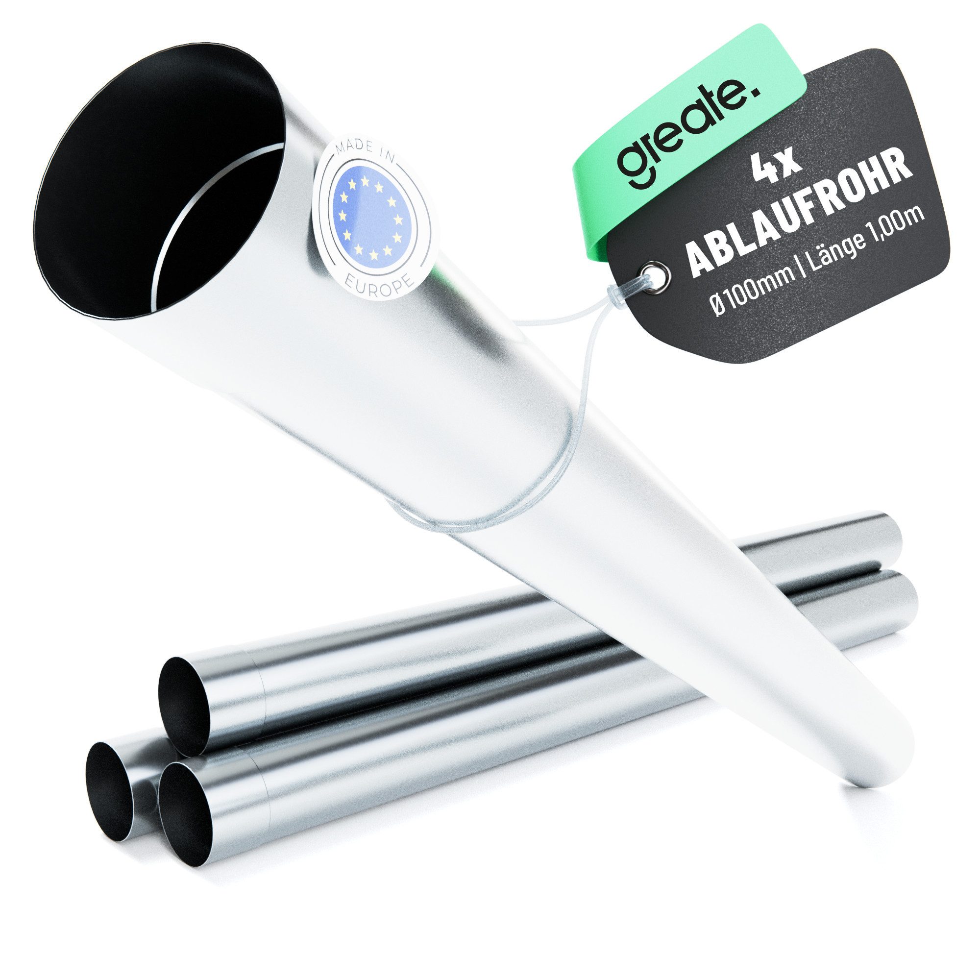 greate. Dachrinne 4x Fallrohr verzinkt 100 mm Durchmesser & 1 Meter Länge - Regenrohr, 4-St.