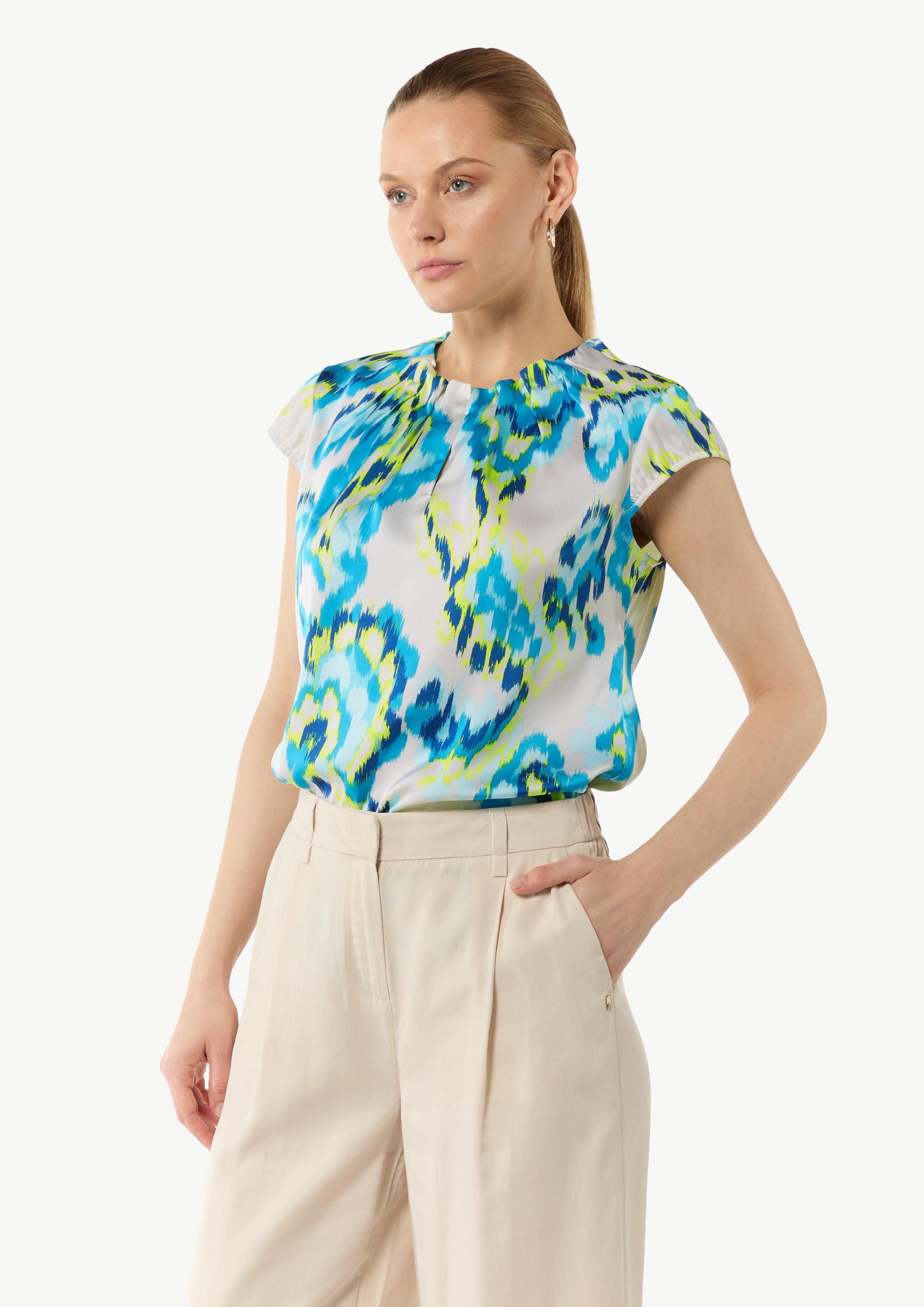 Kurzarmbluse Bedruckte Satinbluse mit Faltendetail