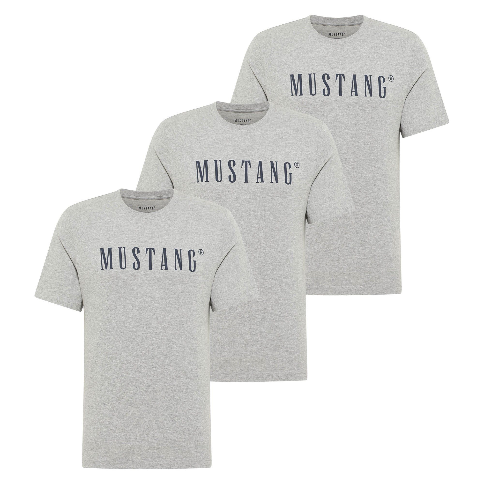 MUSTANG T-Shirt Herren T-Shirt 3er Pack Baumwolle Style Austin 3P (Packung, 3er Pack)