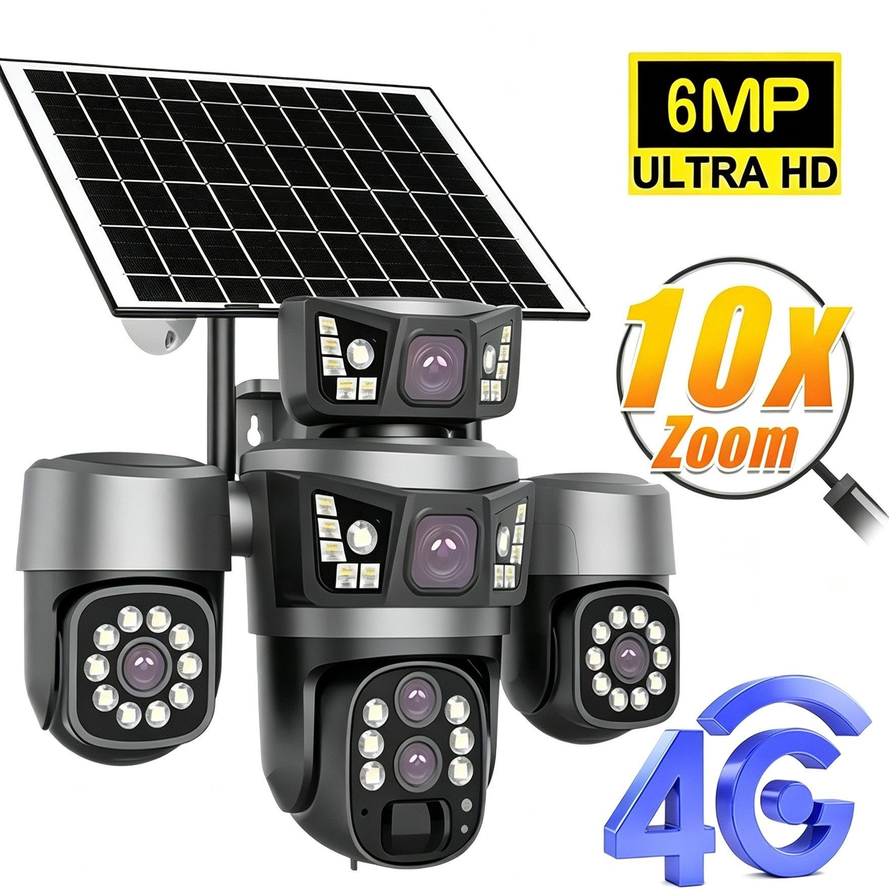 ANTCOOL Überwachungskamera Überwachungskamera WiFi & 4G Solar 3-Objektiv 6MP Außen IP67 von ANTCOOL