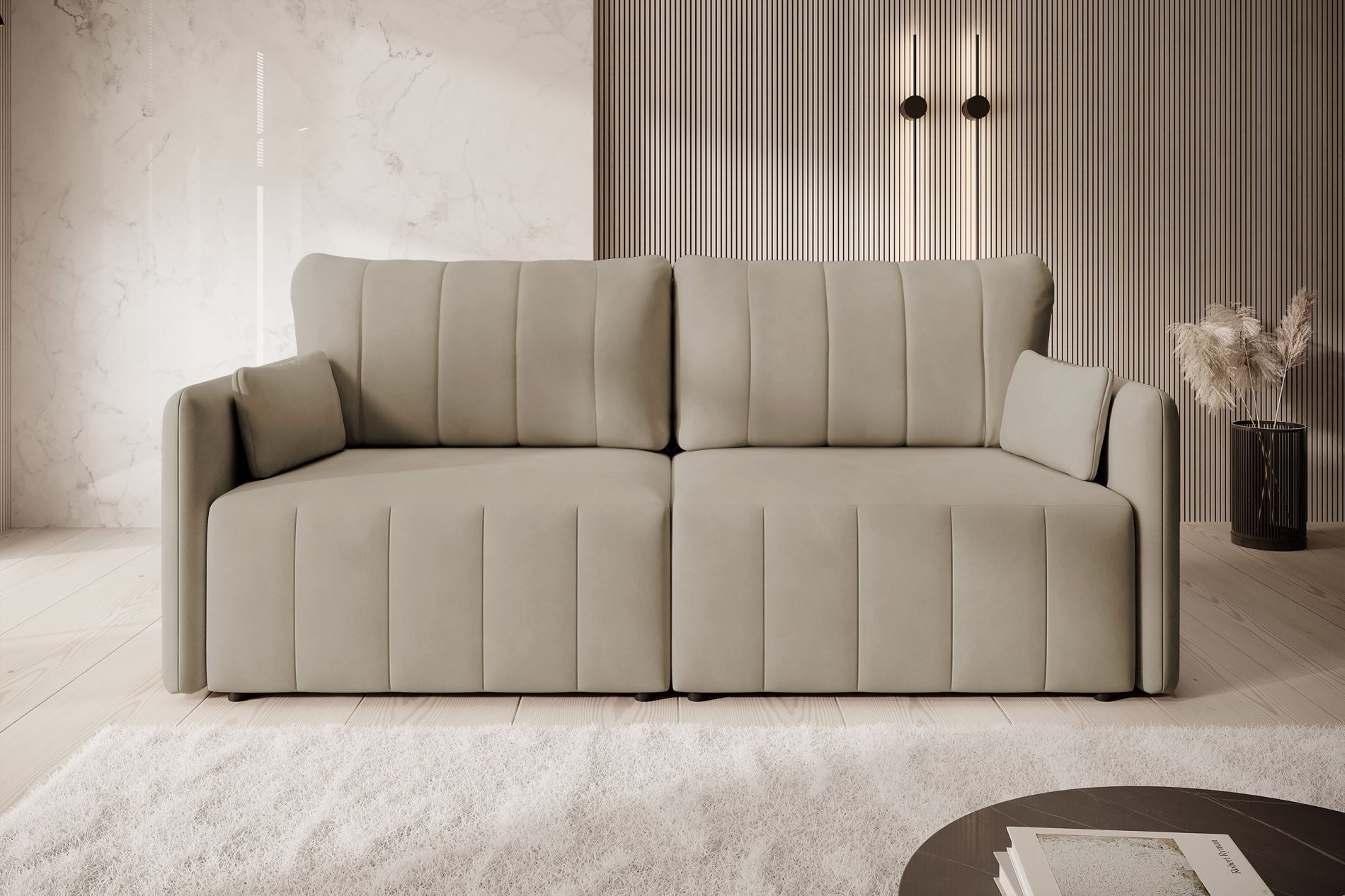 Selsey Schlafsofa, mit Schlaffunktion, Stauraum, Chenille und Zierkissen, 221 cm