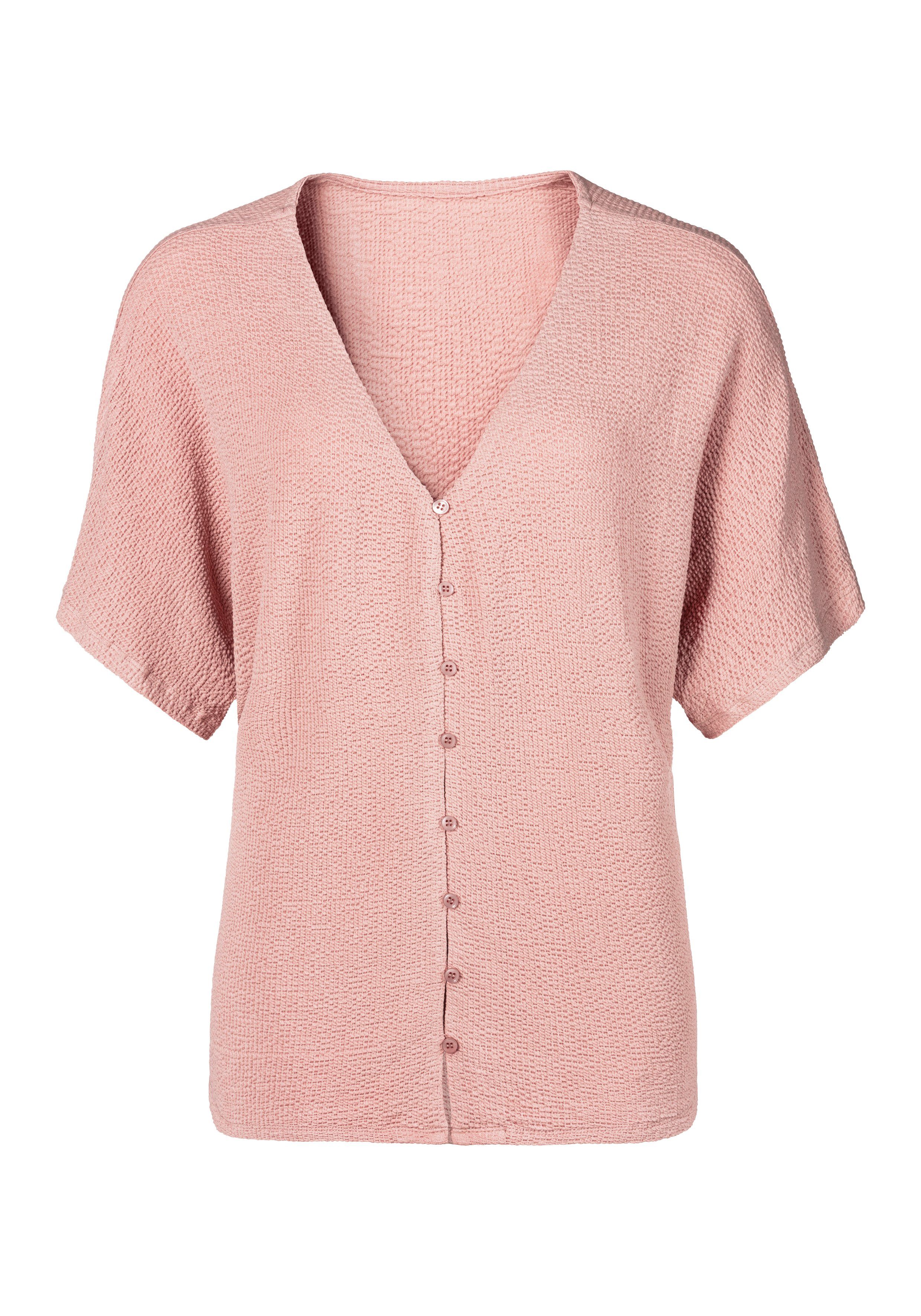 LASCANA T-Shirt aus strukturierter rosé Ware