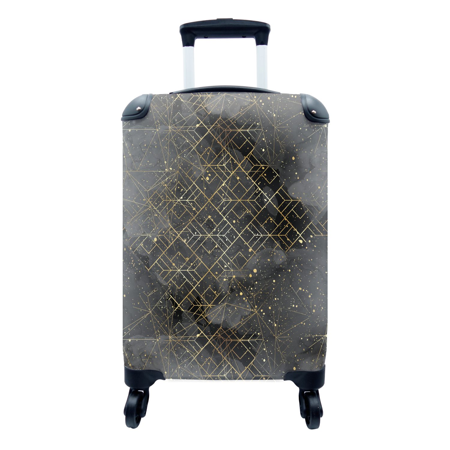 MuchoWow Handgepäckkoffer Marmor - Schwarz - Gold - Geometrie, 4 Rollen, Reisetasche mit rollen, Handgepäck für Ferien, Trolley, Reisekoffer