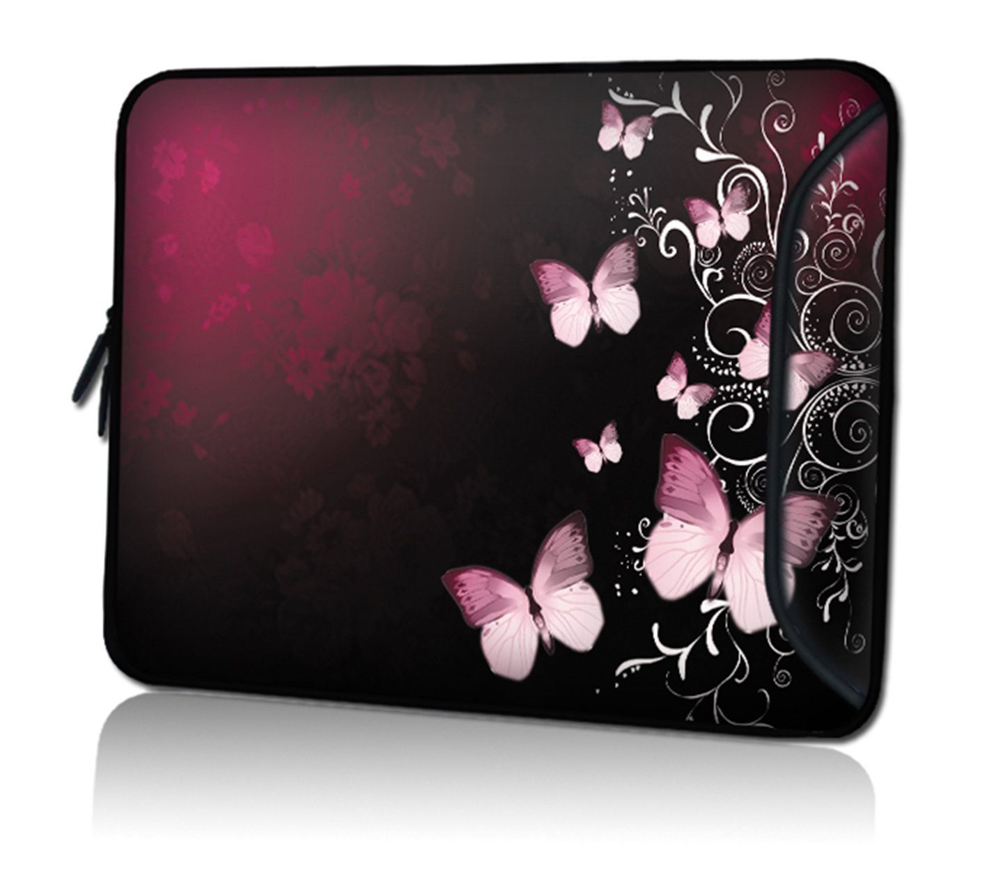 wortek Laptoptasche für Laptops bis 15,4", Butterfly Schwarz Rot, Wasserabweisend, mit Zusatzfach
