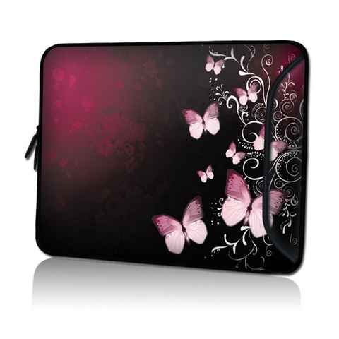 wortek Laptoptasche für Laptops bis 15,4", Butterfly Schwarz Rot, Wasserabweisend, mit Zusatzfach
