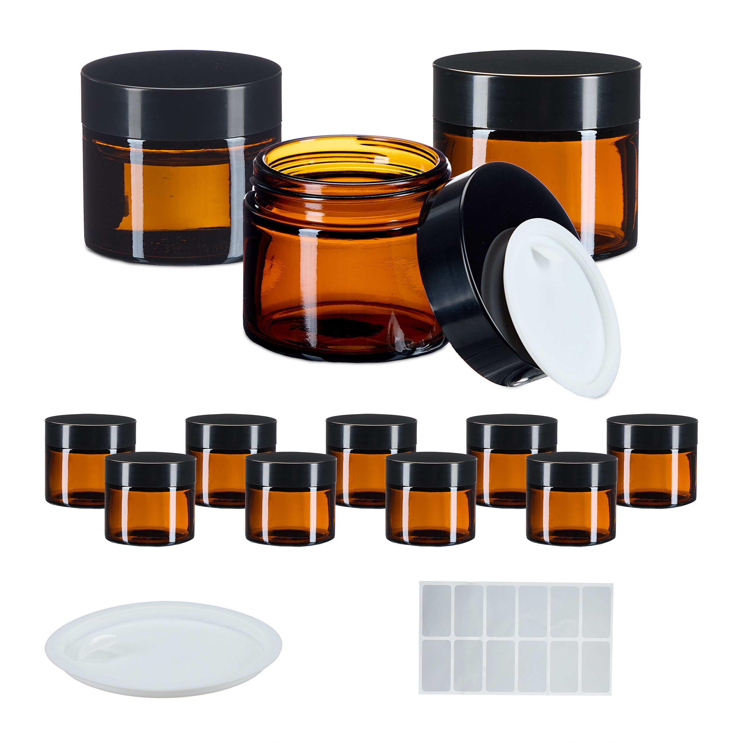 relaxdays Dose Salbentiegel Braunglas 60 ml Set (12 St), 12er Pack