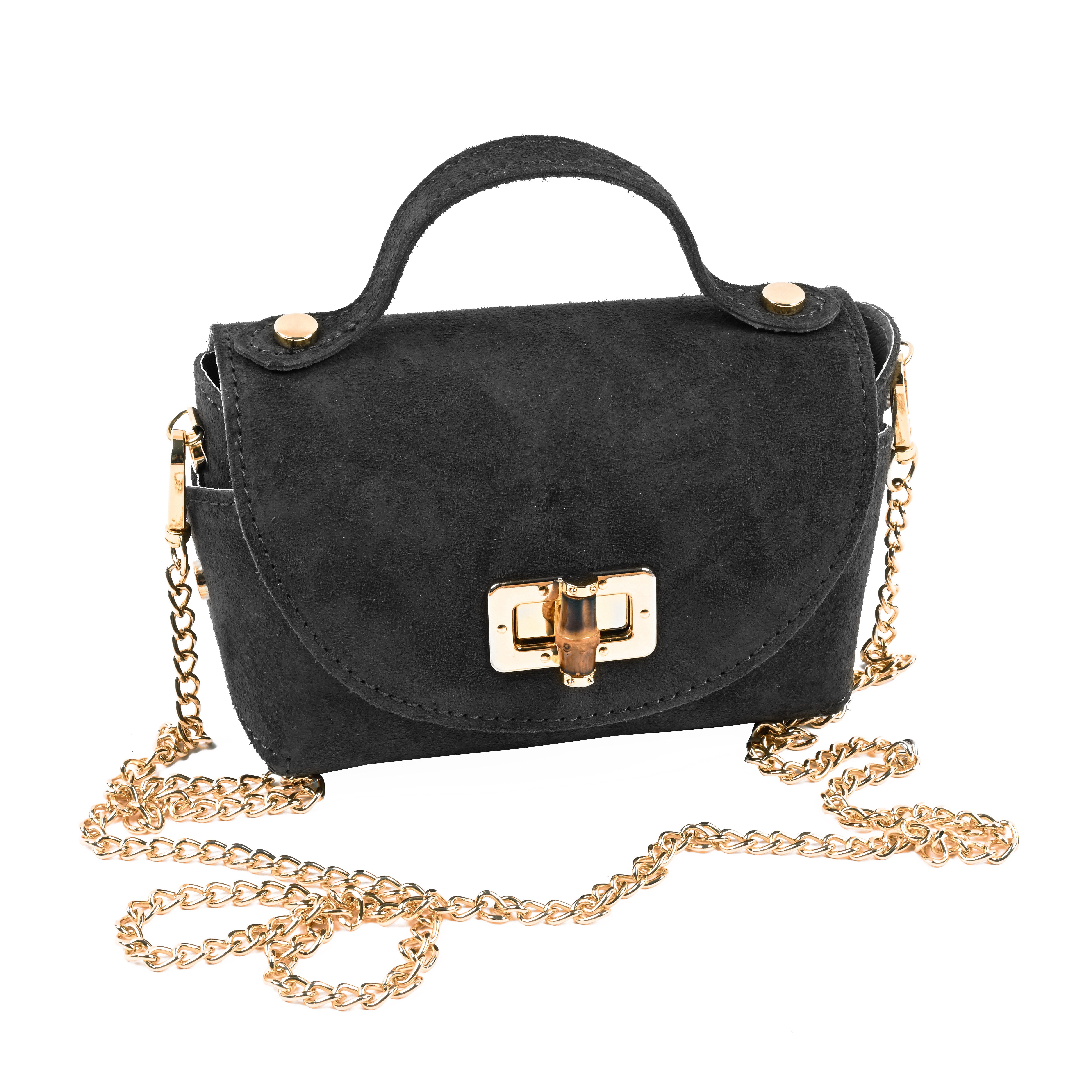 Umhängetasche Echtleder-Wildleder-Minitasche mit Kettenriemen – Made in Italy