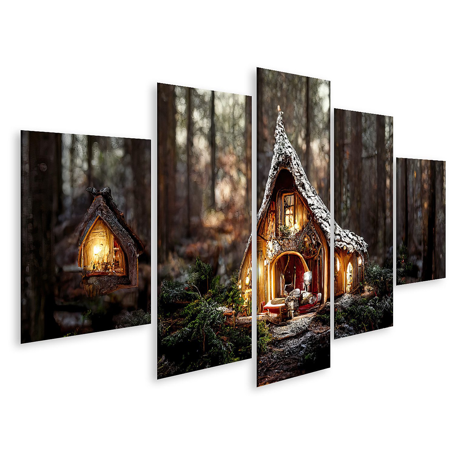 islandburner Leinwandbild Das Haus des Weihnachtsmann im Zauberwald schön geschmückte Bilder