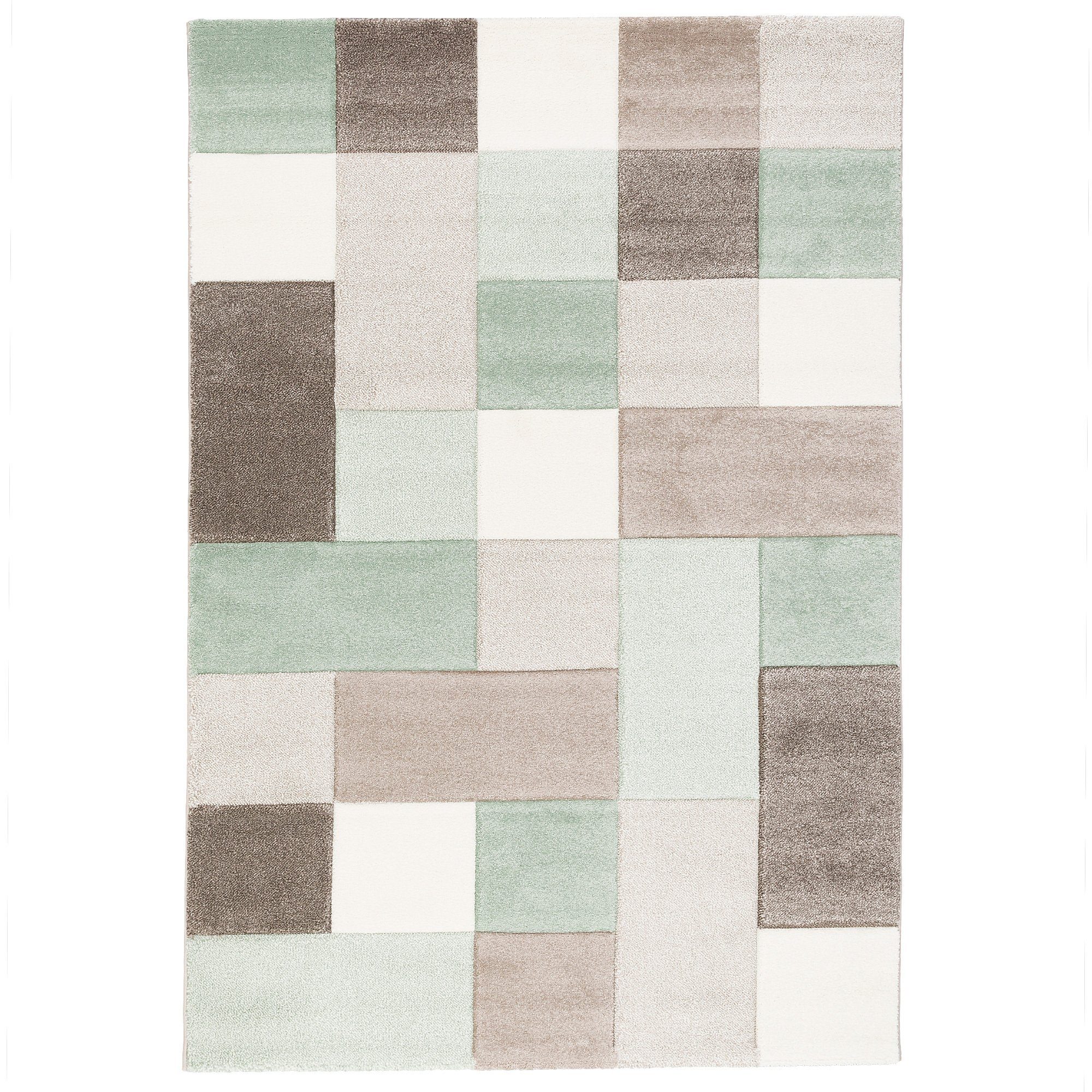 Pergamon Designteppich Designer Teppich Maui Pastell Grün Beige Karo, Recht günstig online kaufen