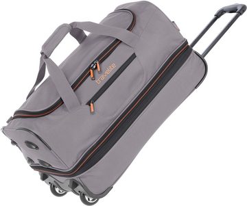 travelite Reisetasche Basics, 55 cm, grau/orange, Duffle Bag Sporttasche mit Trolleyfunktion und Volumenerweiterung