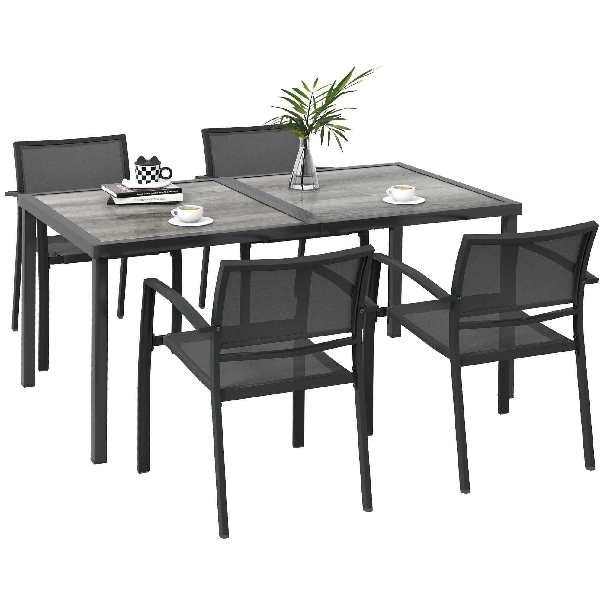 MC Star Gartenlounge-Set Gartenmöbel-Set Gartensitzgruppe, 1 Tisch, 4 Stühle, (150 x 87 x 72 cm, Grau)