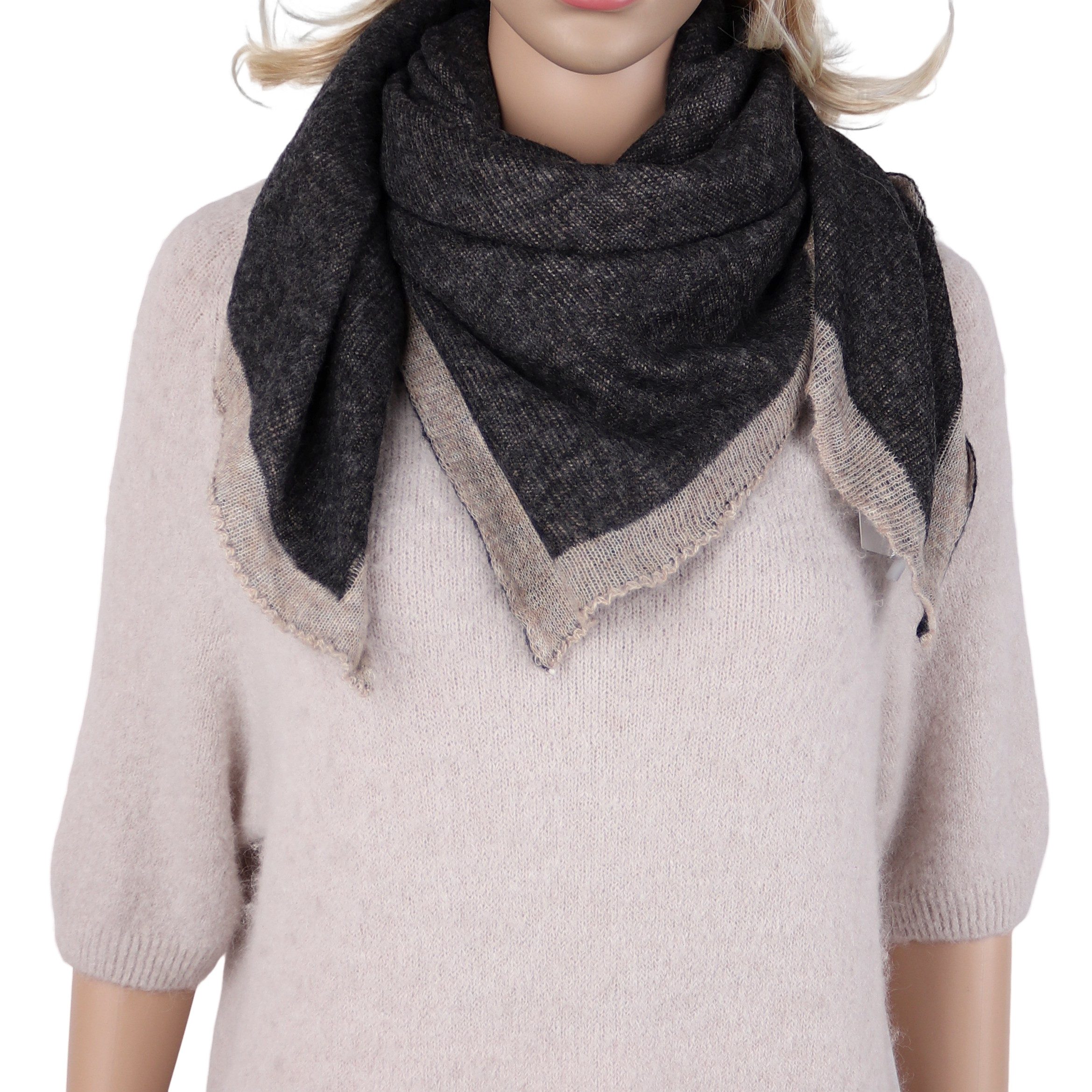 MIRROSI Halstuch Damen Winter Schal ca.90x90cm, kontrastfarbener Rand, (Neue Kollektion Herbst/Winter 2026), superweiches Dreieckstuch/Schultertuch, warmer Materialmix