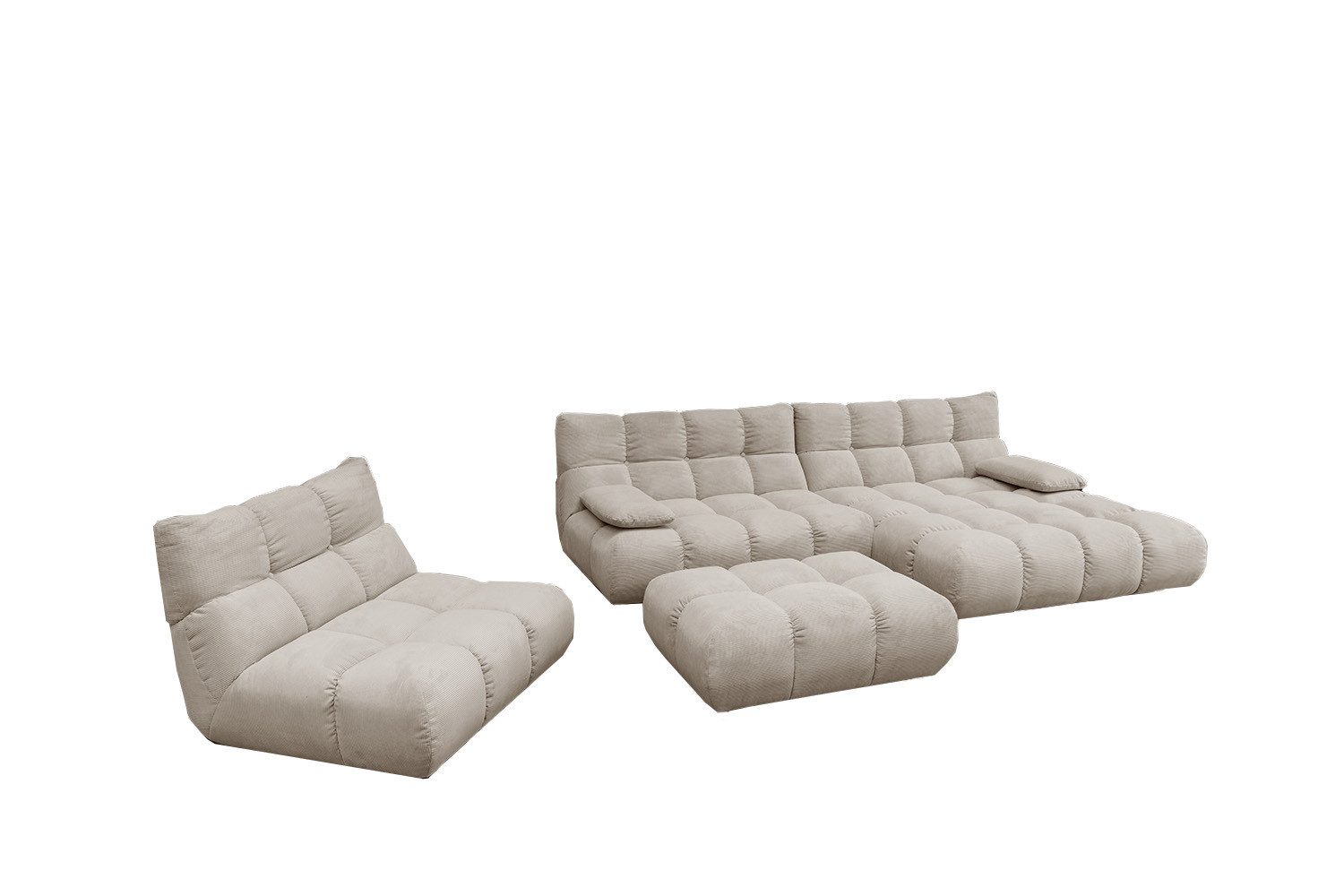 KAWOLA Sitzgruppe VIVIEN, (Set, 3-tlg), Ecksofa Drehsessel Hockerbank Feincord verschiedene Farben