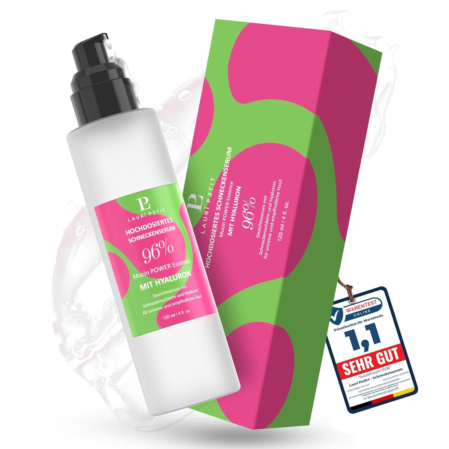 Lauri Petit Anti-Aging-Creme Schneckenserum – 96% hochdosierter Schneckenschleim mit Hyaluron, Korean Skincare Snail Mucin Face Cream