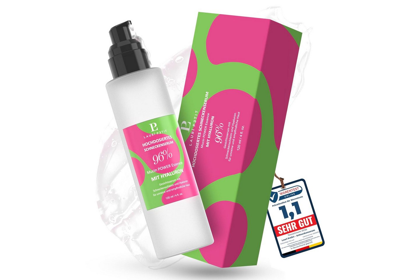 Lauri Petit Anti-Aging-Creme Schneckenserum – 96% hochdosierter Schneckenschleim mit Hyaluron, Korean Skincare Snail Mucin Face Cream