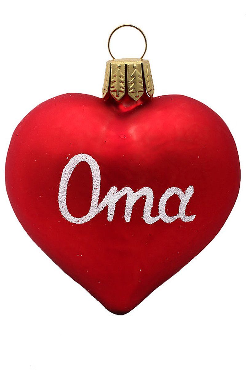 Hamburger Weihnachtskontor Christbaumschmuck Geschenkanhänger handdekoriert Dekohänger Oma mundgeblasen rot, - - Herz