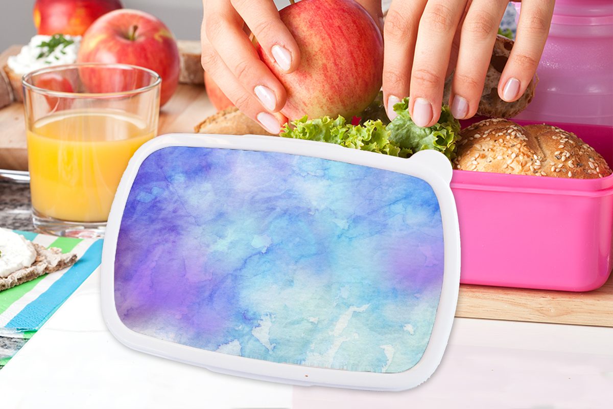 Brotbox Hellblau, Kunststoff, Mädchen, - Kunststoff (2-tlg), Lila MuchoWow Snackbox, - Lunchbox rosa Brotdose für Kinder, Erwachsene, Aquarell