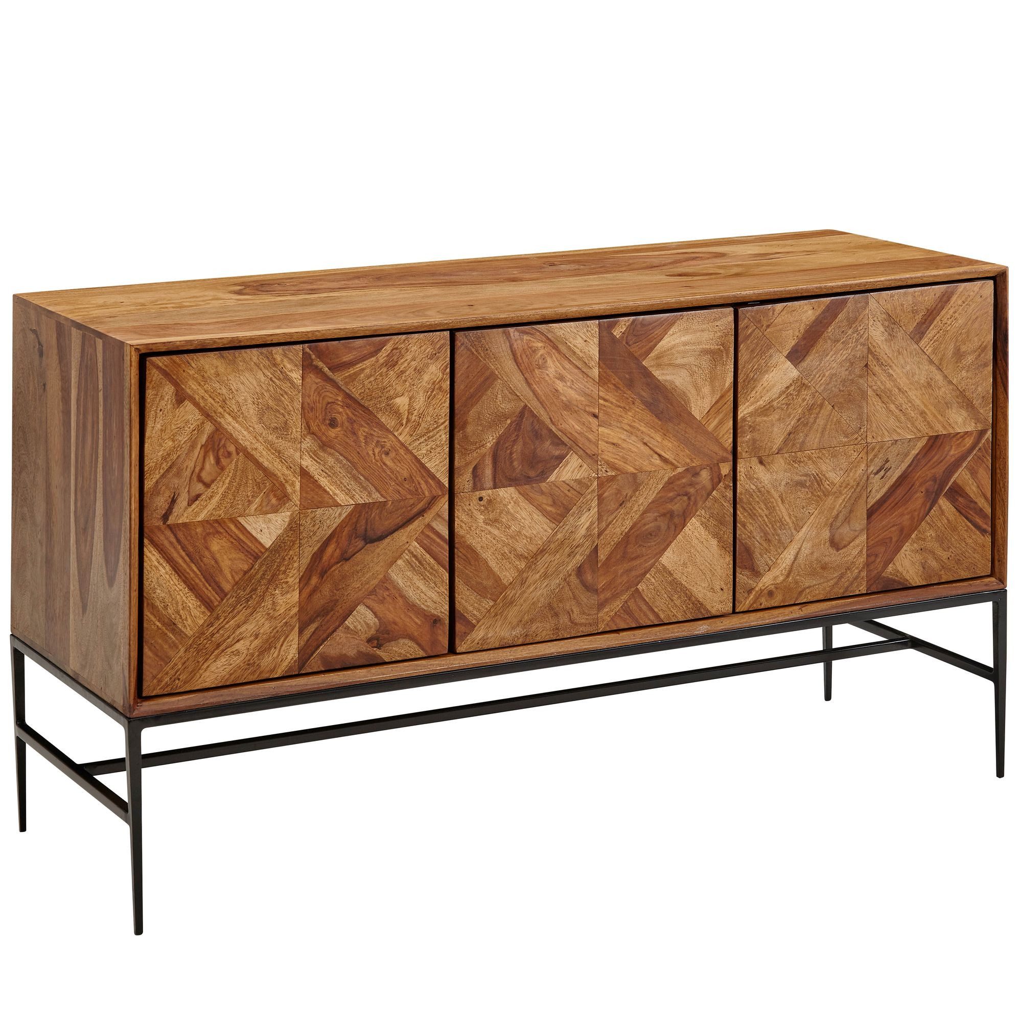 Wohnling Sideboard WL6.559 (123x70x45 cm Sheesham Massivholz, Anrichte Modern), Kommodenschrank Wohnzimmer, Kommode mit Türen