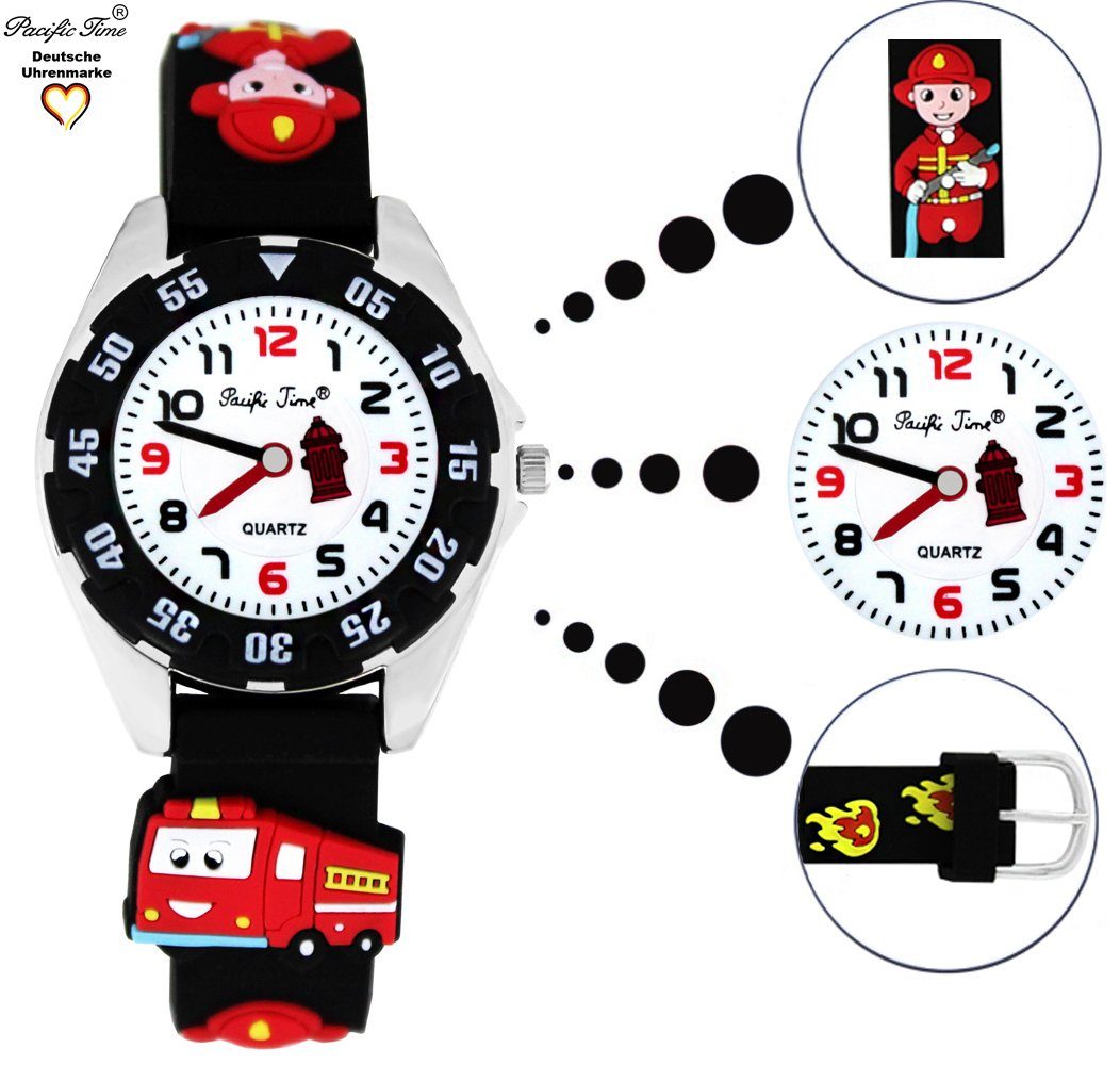 Pacific Time Quarzuhr Kinder Armbanduhr Feuerwehr Silikonarmband, Gratis Versand