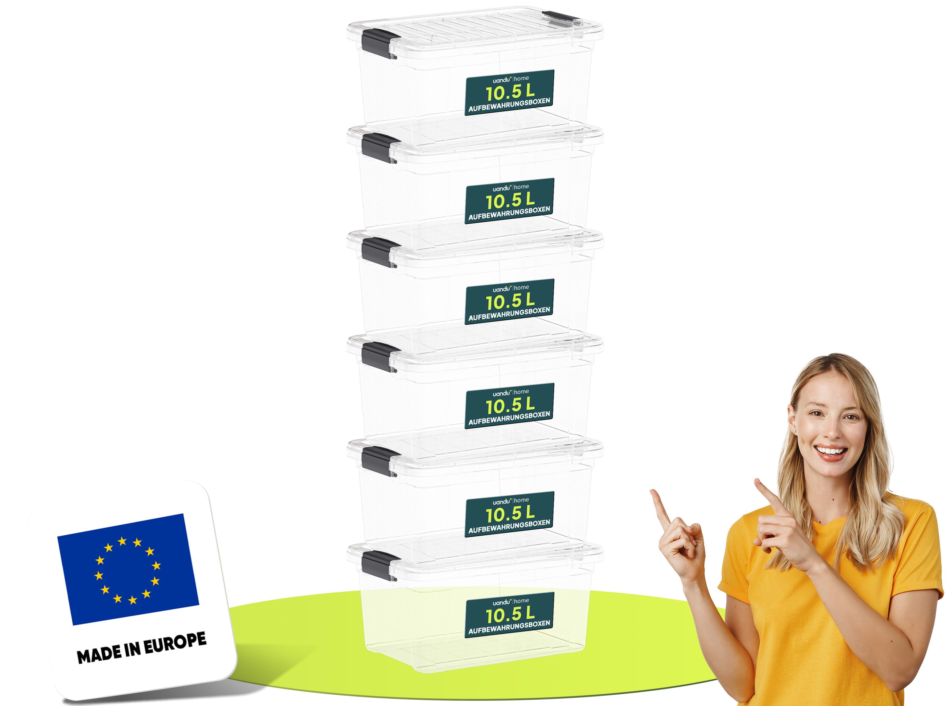 uandu home Aufbewahrungsbox mit Deckel groß Set BPA Frei Kunststoff, Ящики для хранения mit deckel (Plastikbox, Plastic Storage box, Storage Container, Stapelbar, 6 St., 3er, 4er und 6er-Set Вариантыn)