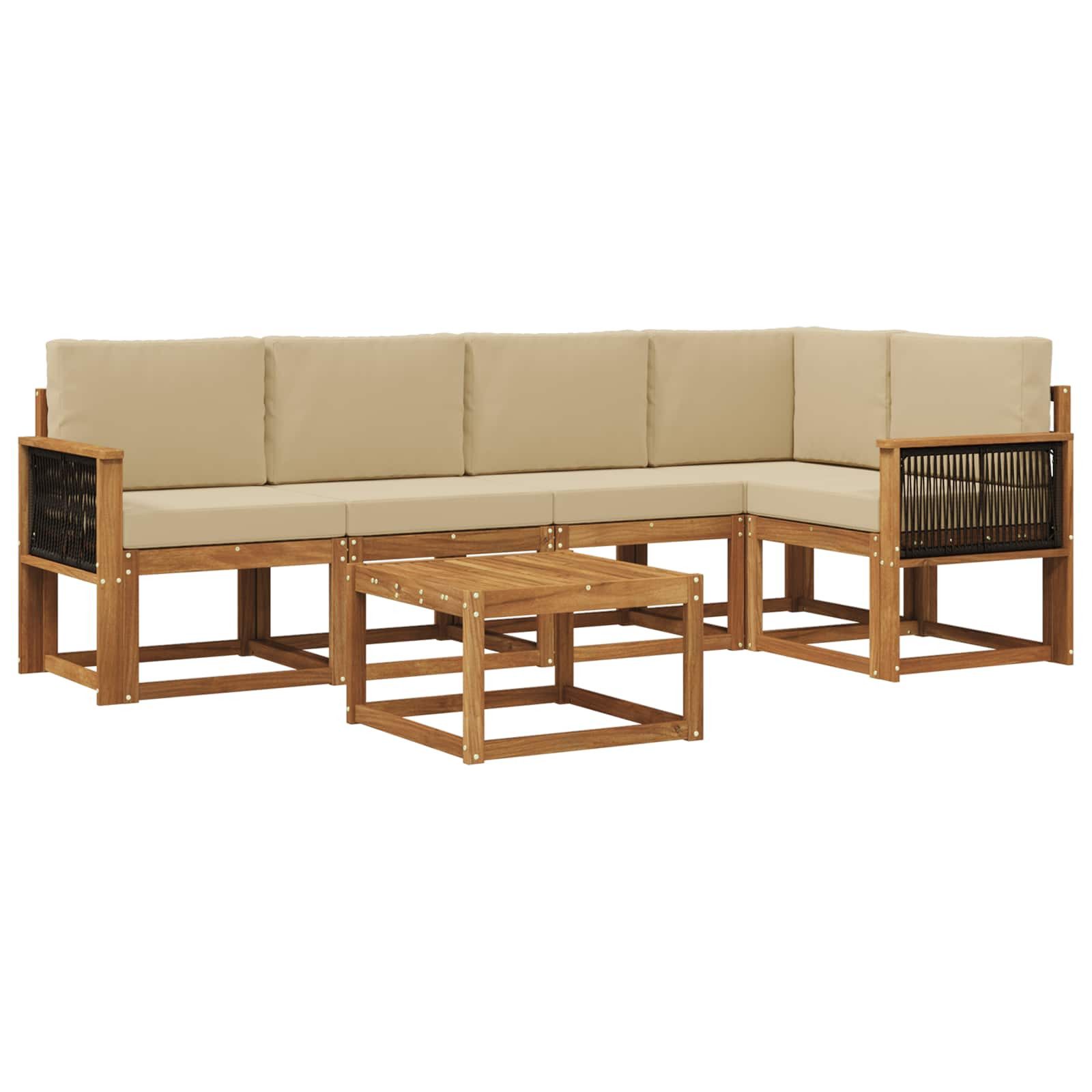 vidaXL Garten-Essgruppe 59 x 59 x 37 cm Outdoor-Sofagarnitur 6 pcs Natur und Beige Massivholz