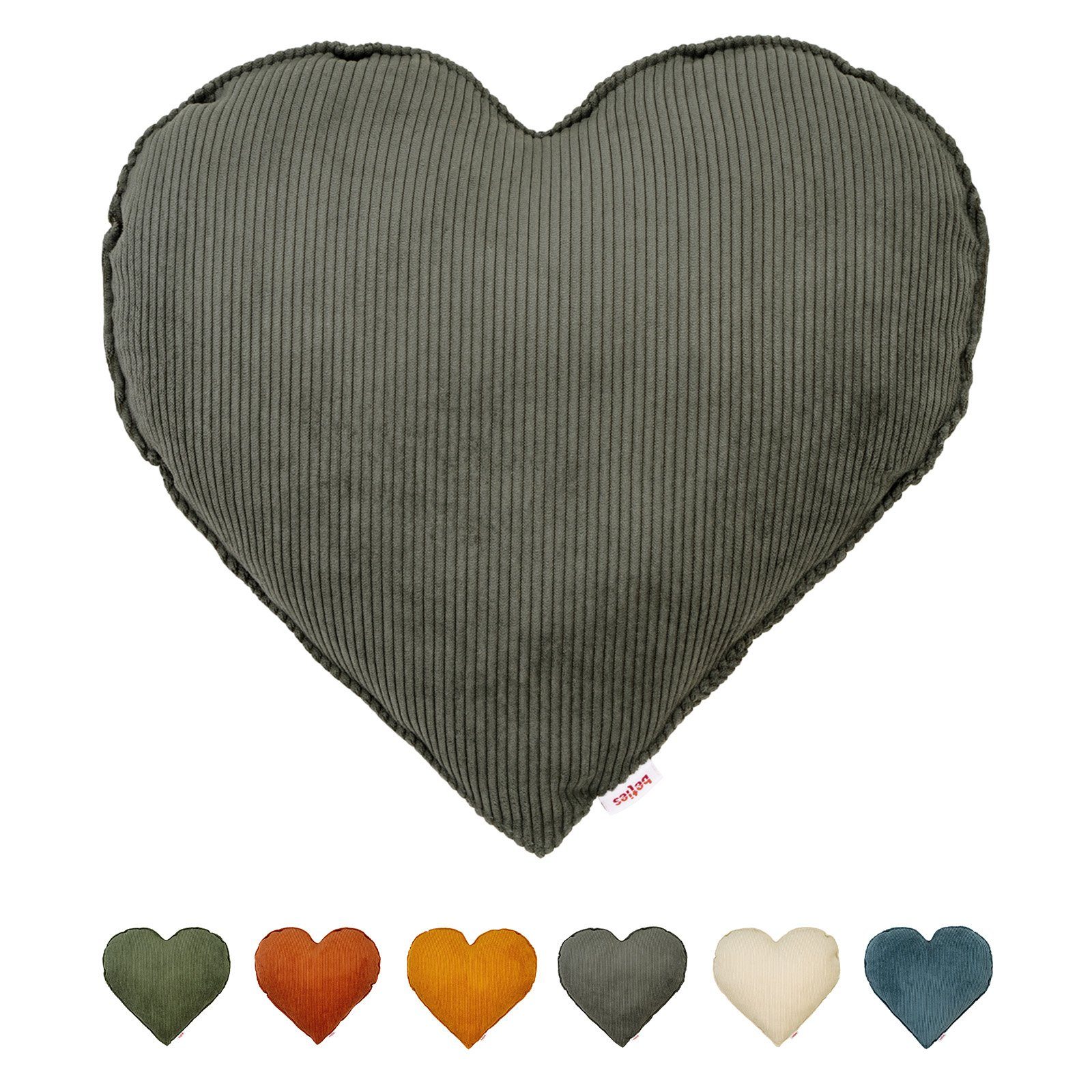 beties Dekokissen HYggelig No.1, Hygge 35x40 ca. Style, stein-grau gefüllt Herz-Kissen Samt-Cord cm