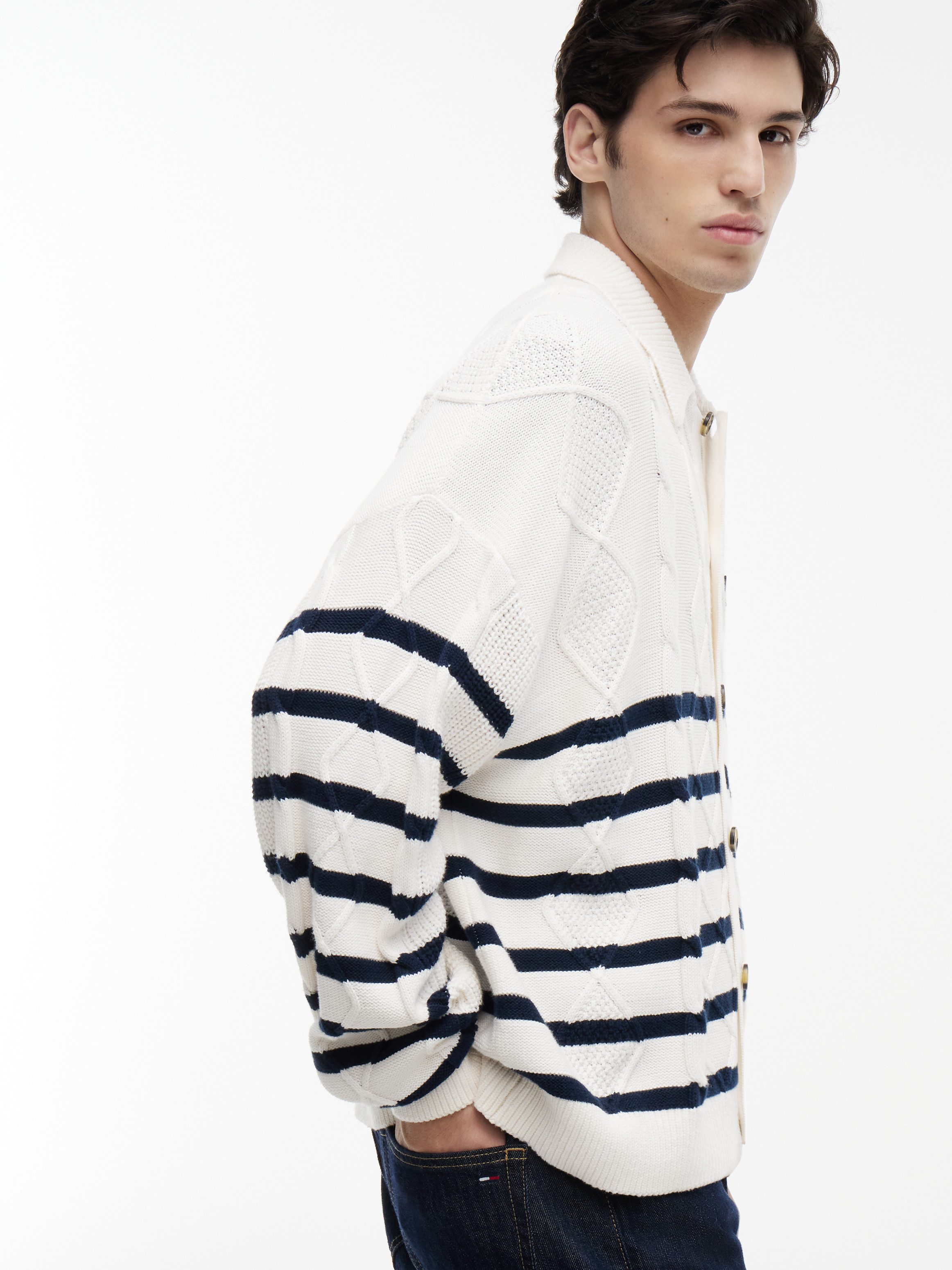 Tommy Jeans Cardigan RELAXED STRIPE CABLE BUTTONUP Relaxed fit mit Zopfstrickmuster