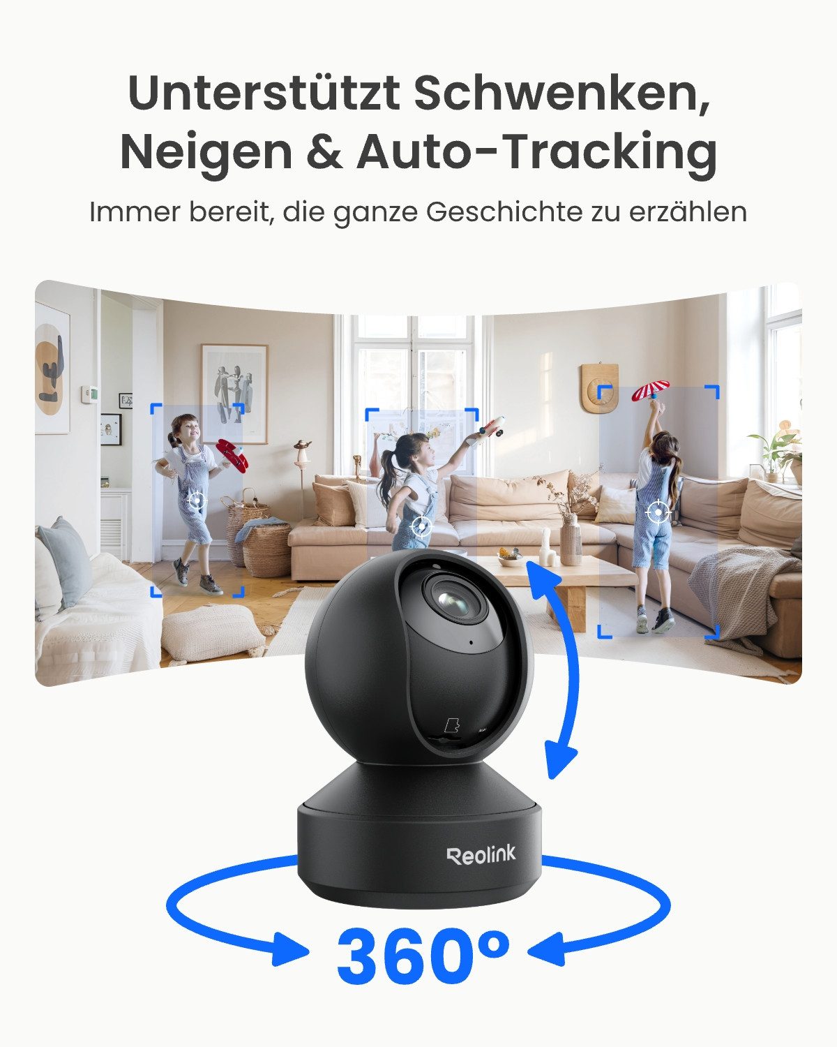 Reolink Überwachungskamera E1-Zoom 8MP 4K PTZ WLAN IP (Innenbereich, 3X Optischem Zoom, 2,4/5,0 GHz WiFi, Babyweinerkennung, 2-Wege-Audio)