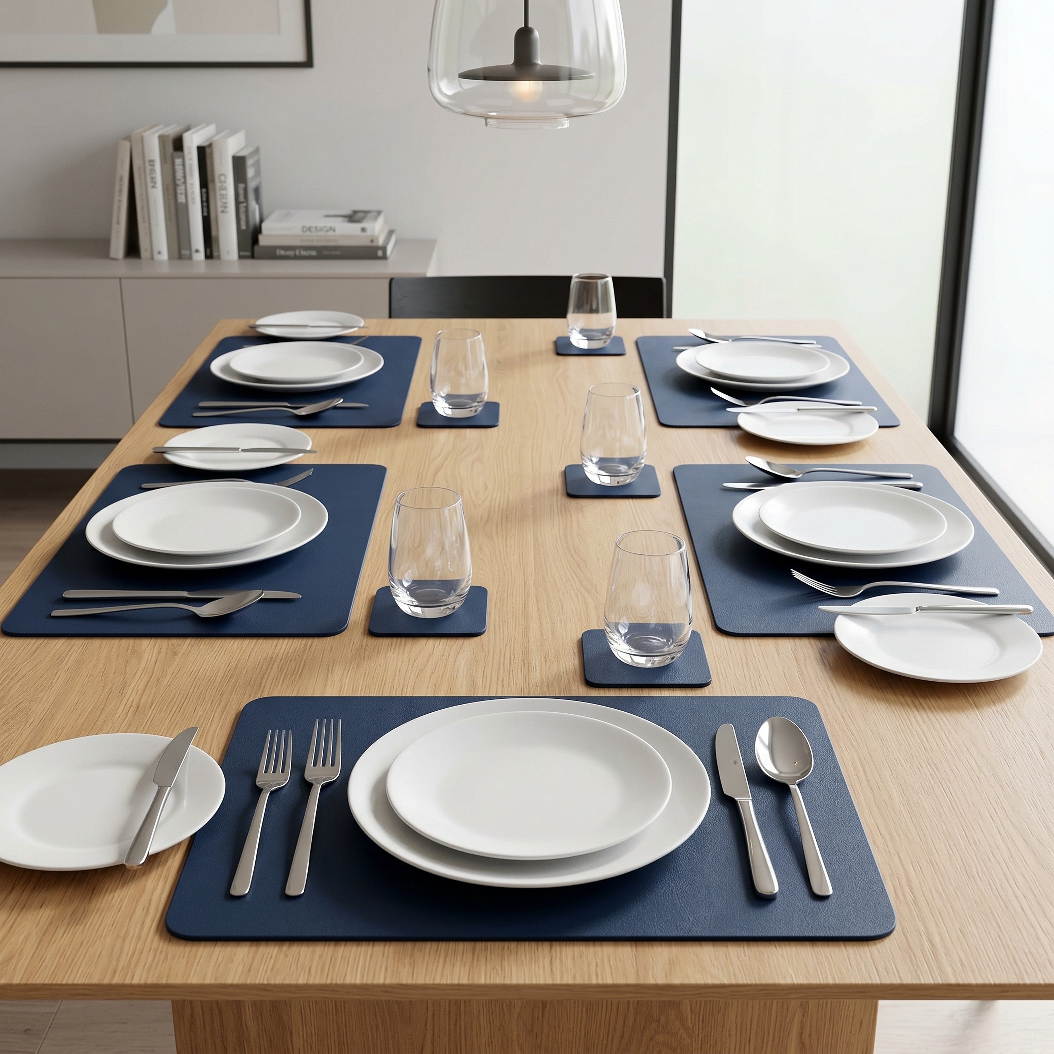 Arendo Platzset 6er Set Premium Tischset doppelseitig, eckig, Kunstleder, rutschfest, (Set, 12-St., 6 Tischsets, 6 Getränkeuntersetzer), wasserabweisend, abwischbar, Tellerunterlage & Getränkeuntersetzter