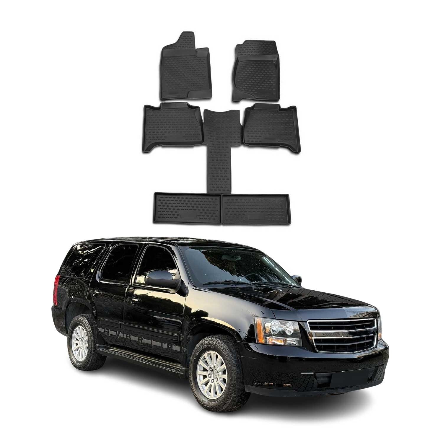 OMAC Auto-Fußmatten für Chevrolet Tahoe 2007-2014 7 Sitz Schwarz TPE (6 St), für Chevrolet Tahoe 2007-2014 7 Sitz Chevrolet Tahoe 2007-2014 7 Sitz, Antirutsch,Wasserfest,Einfache Installation