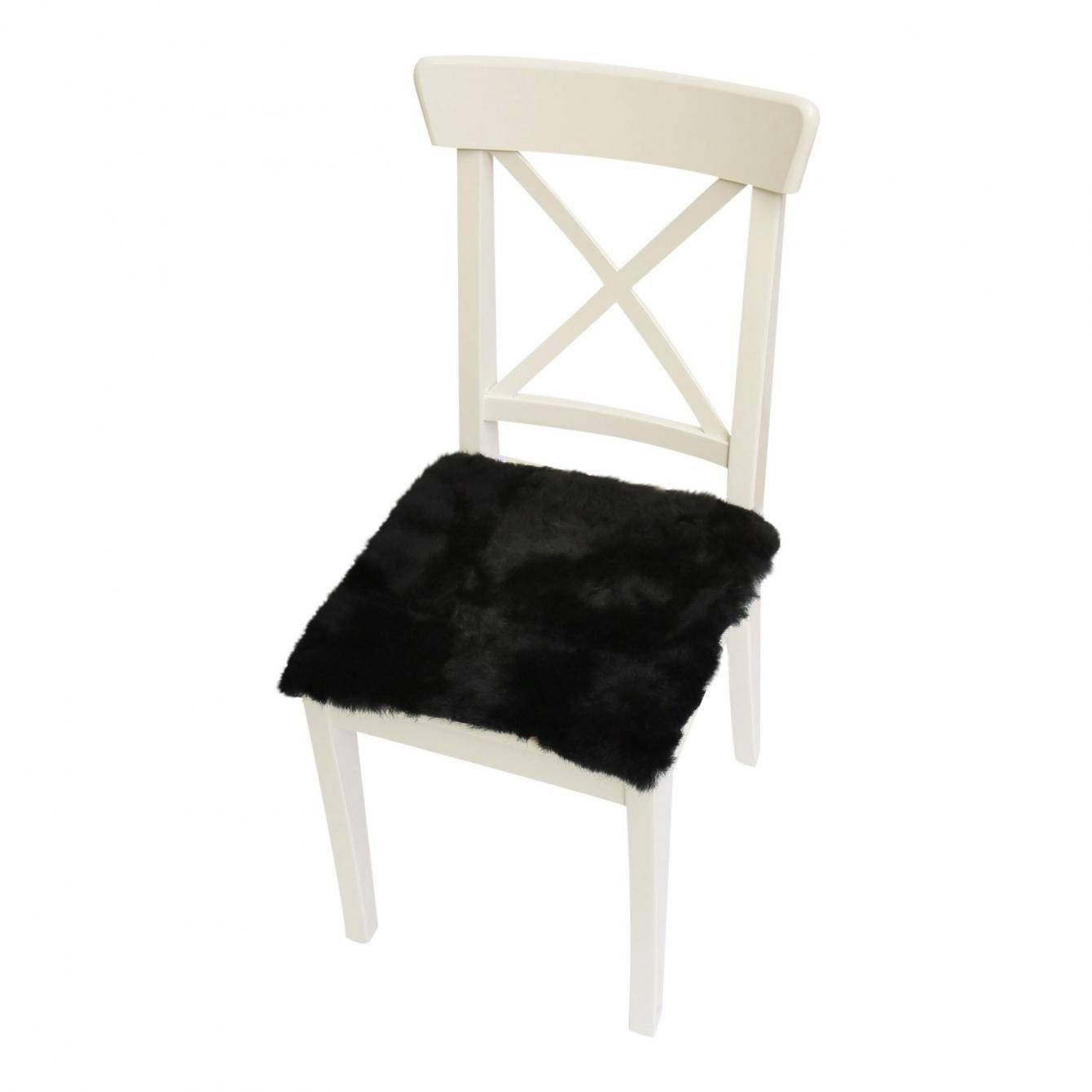 Hollert Sitzauflage, Lammfell Sitzkissen 40 x 40 cm Schwarz quadratisch  Merino Echtfell Sitzauflage Stuhlauflage