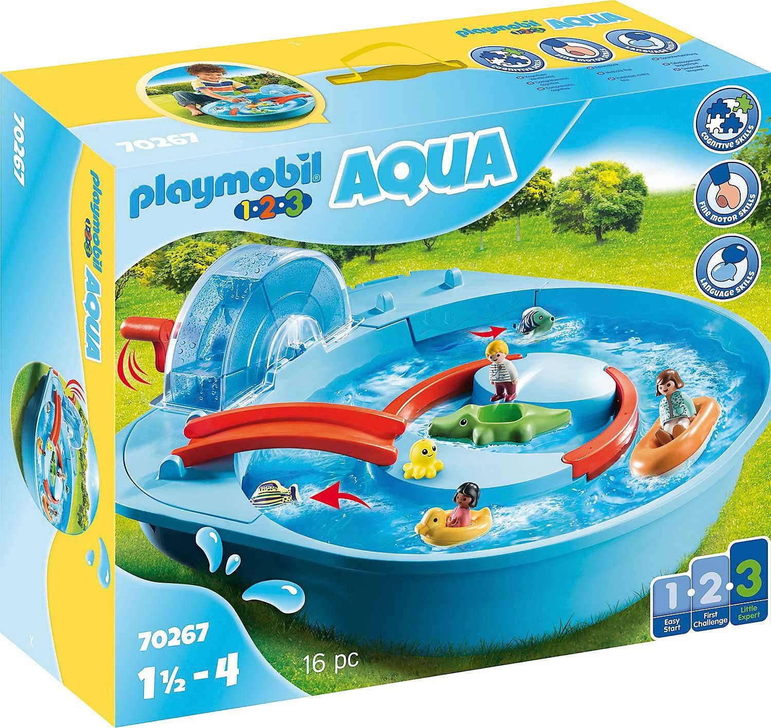 Playmobil® Spielwelt 1.2.3 Fröhliche Wasserbahn 70267, mit Kurbel für den Wasserstrudel, Brücke und verstecktem Wasserkanal