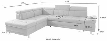 sit&more Ecksofa Limit L-Form, wahlweise mit Bettfunktion und Bettkasten