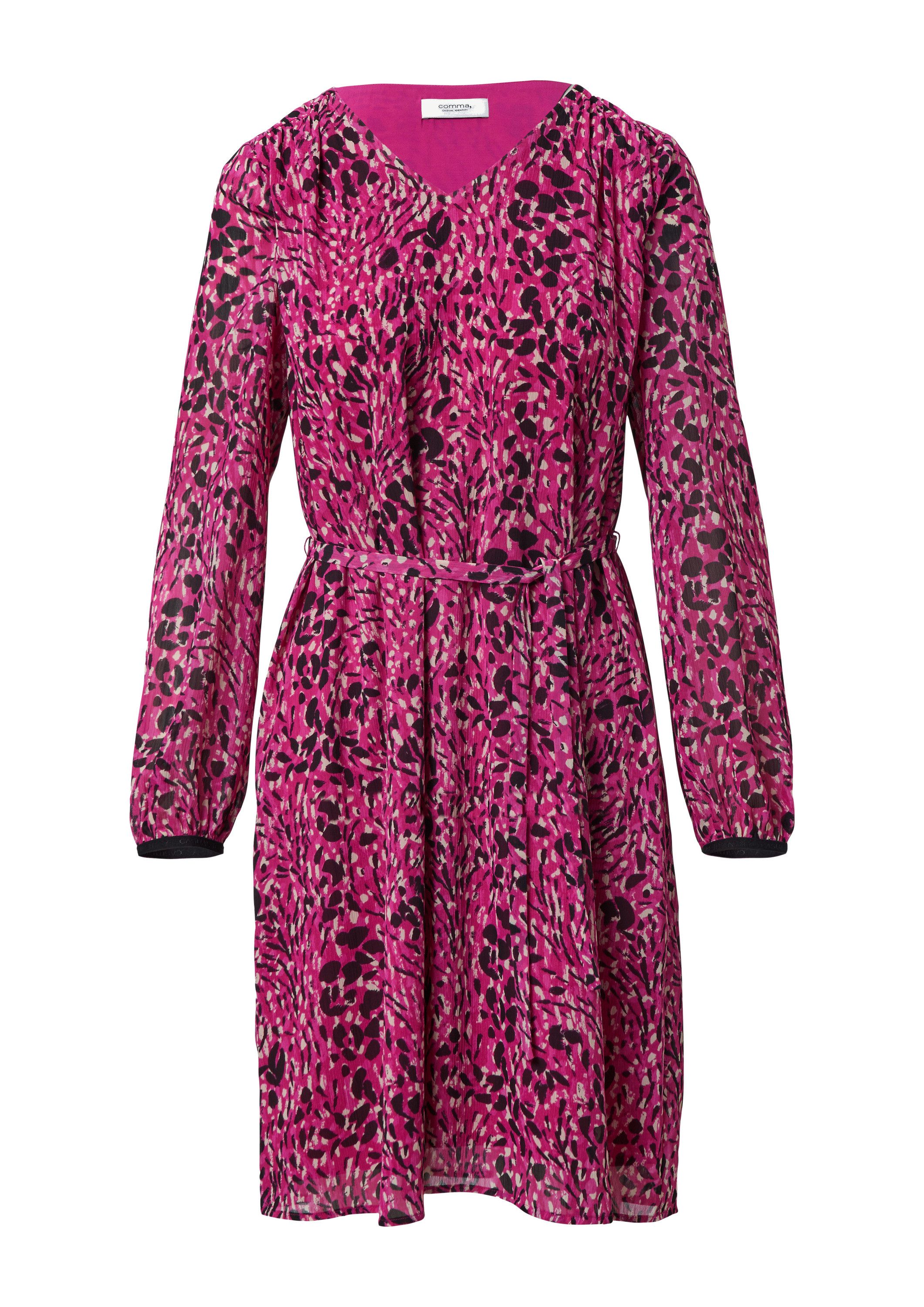 comma Minikleid Kleid Kleid mit All-over-Print und Bindegürtel – Bild 2 von 5